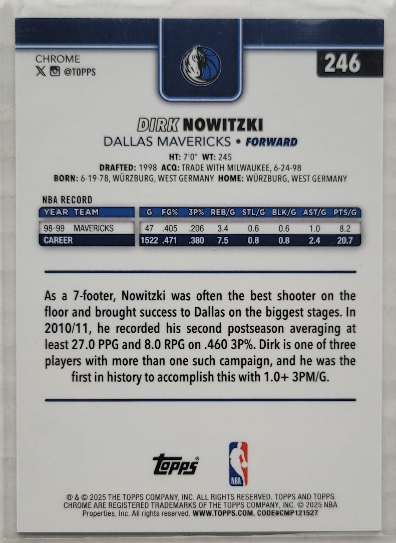 Dirk Nowitzki - 2025-26 Topps Chrome Refractors #246