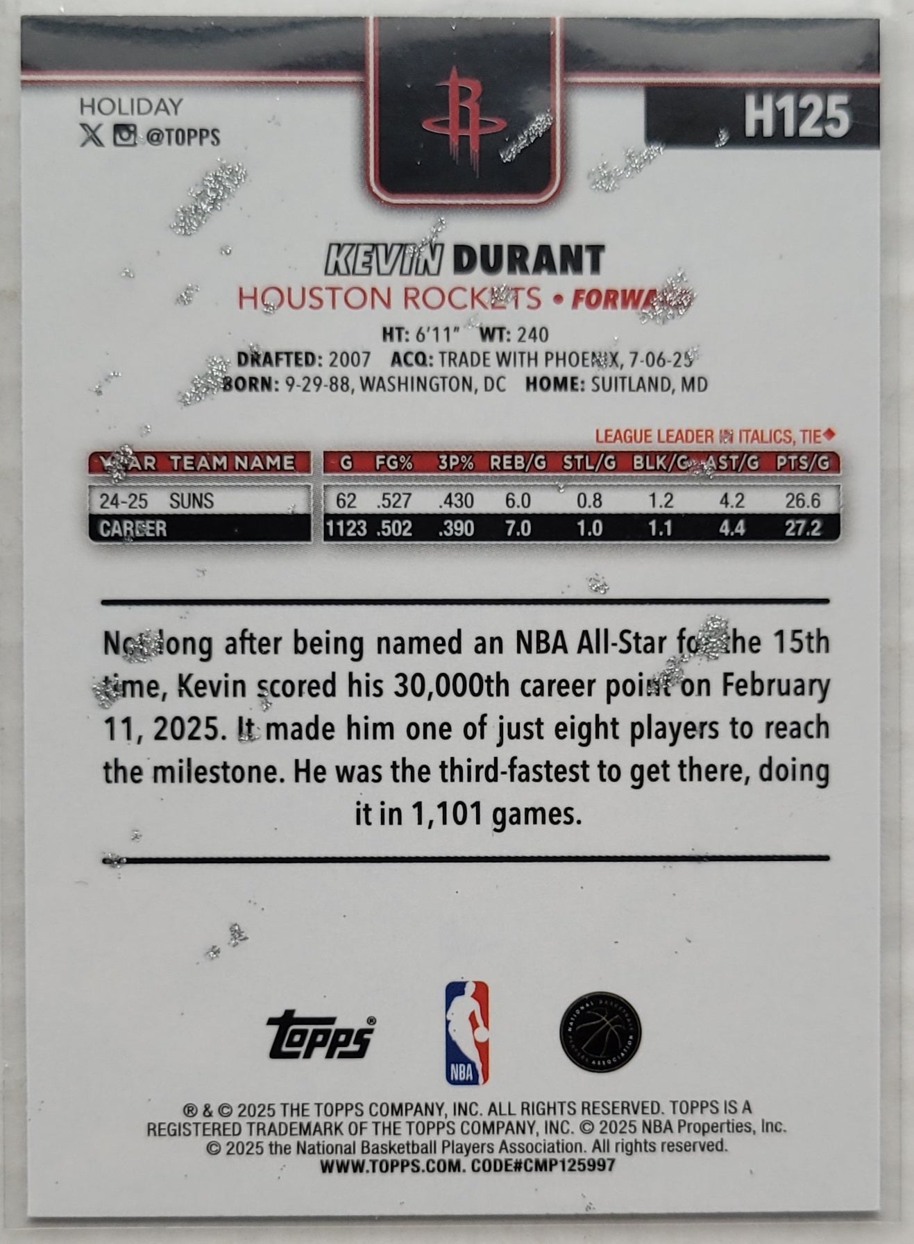 Kevin Durant - 2025-26 Topps Holiday Glitter Holiday #H125