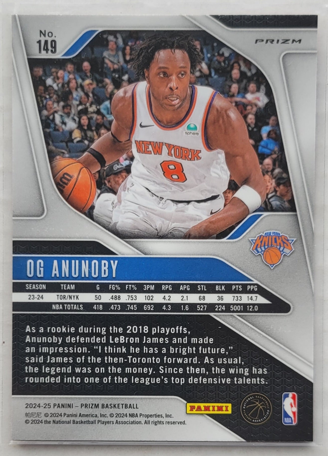 OG Anunoby - 2024-25 Panini Prizm Prizms Red Ice #149