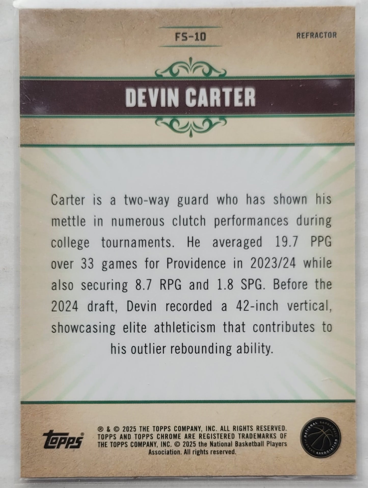 Devin Carter - 2024-25 Topps Chrome Fresh Start Refractors #FS10