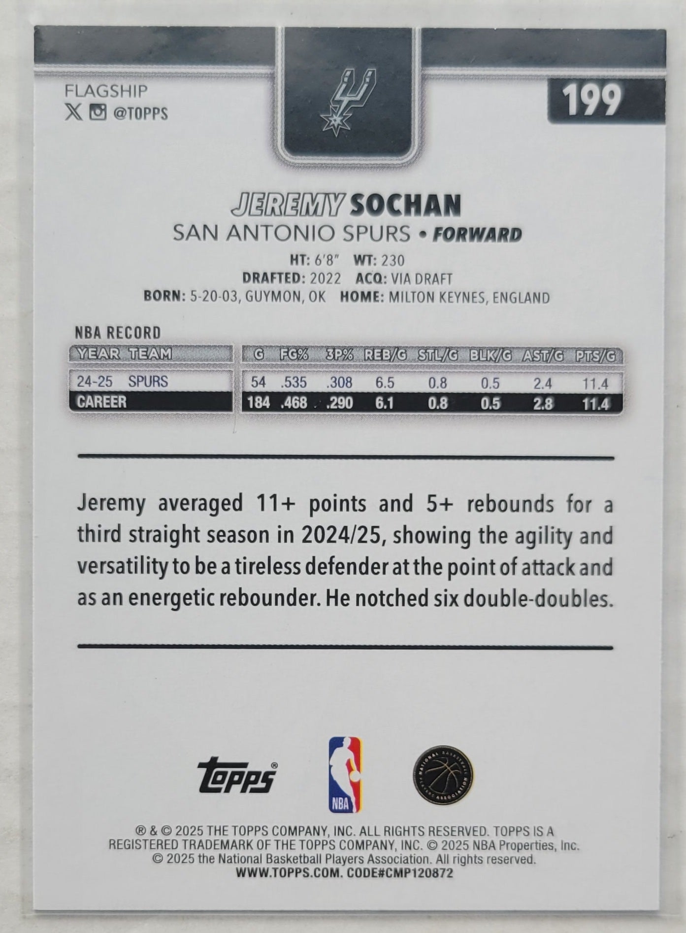 Jeremy Sochan - 2025-26 Topps Season Tip Off #199