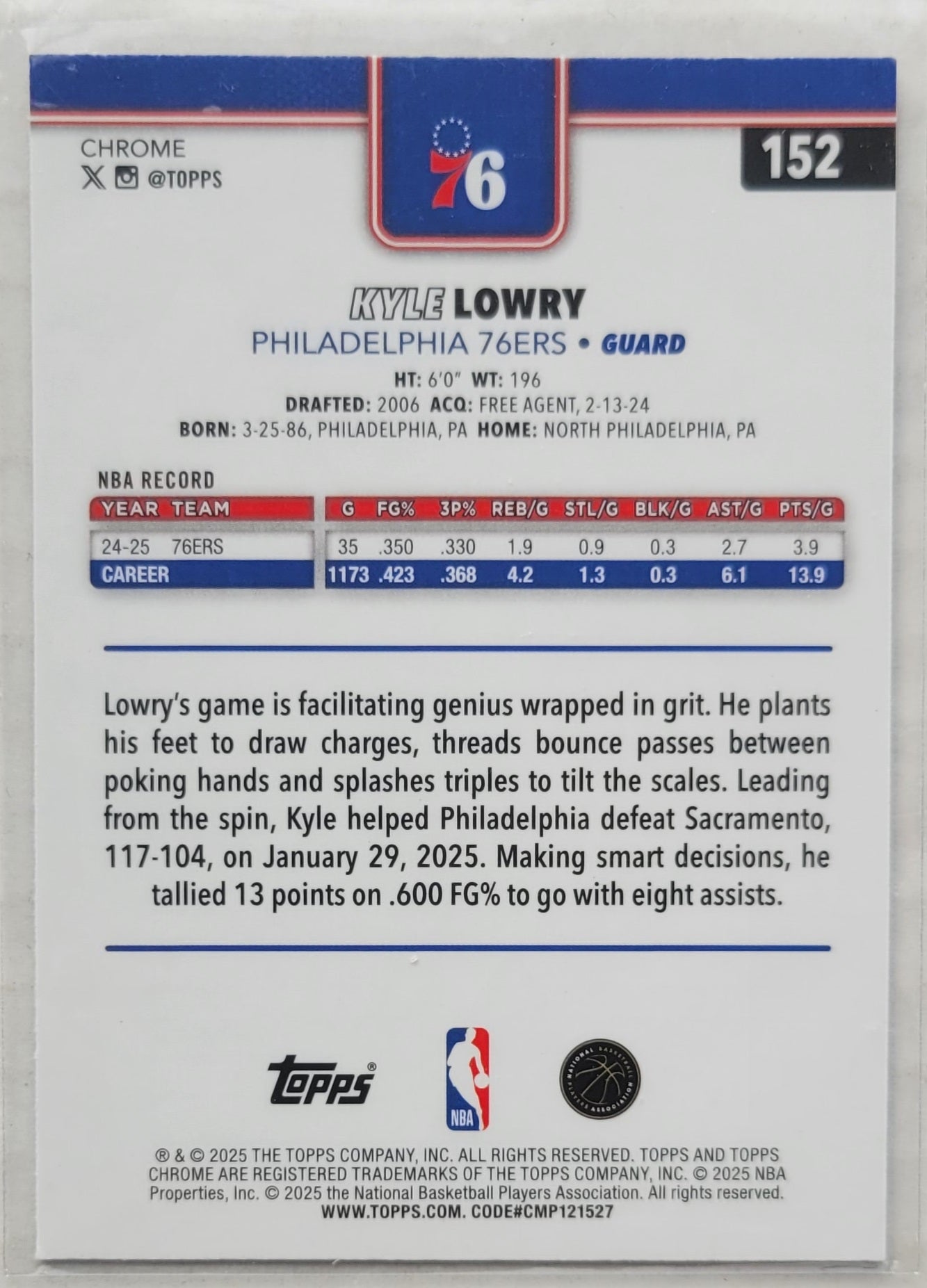 Kyle Lowry - 2025-26 Topps Chrome Basketball Refractors #152