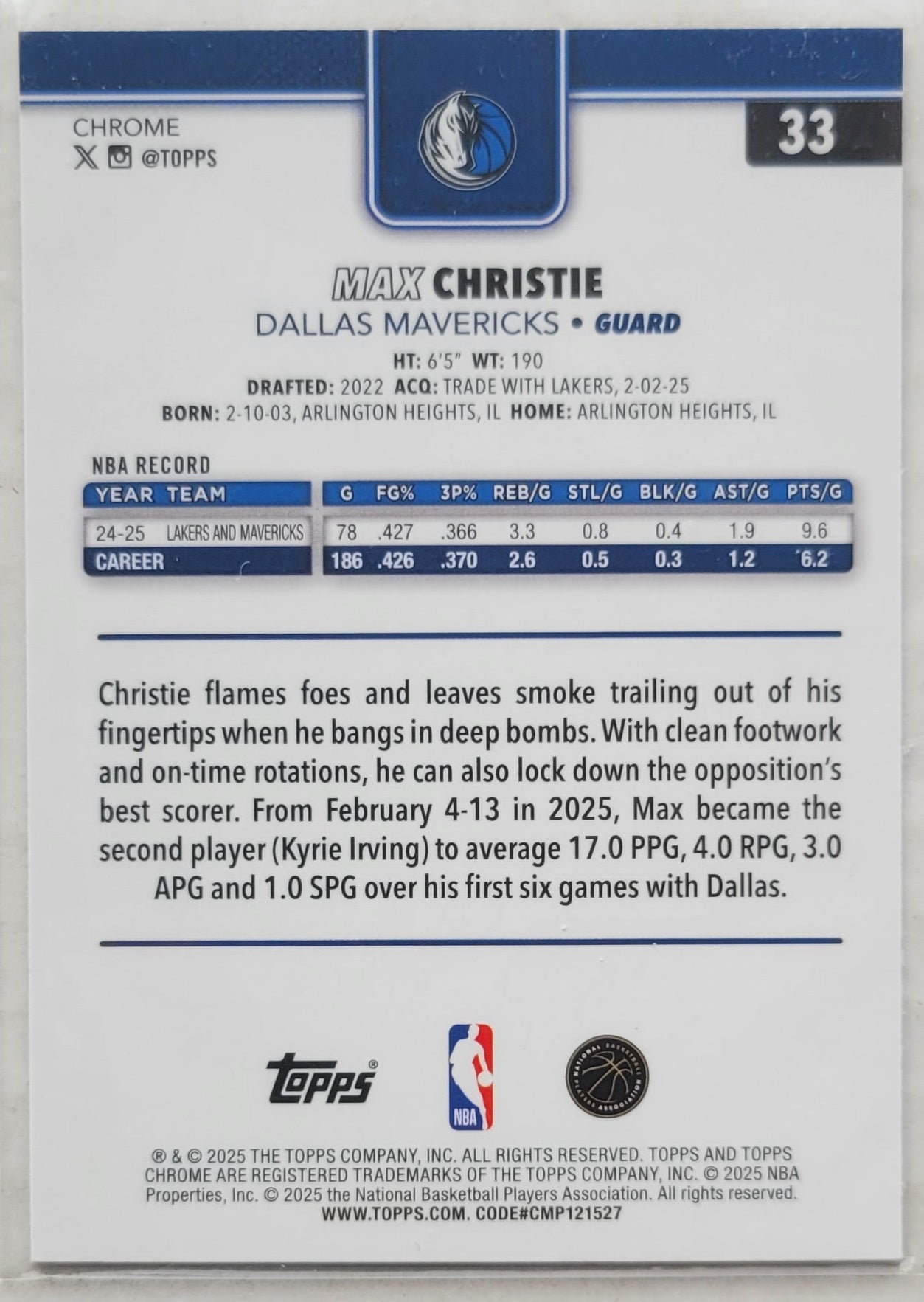 Max Christie - 2025-26 Topps Chrome Basketball Refractors #33