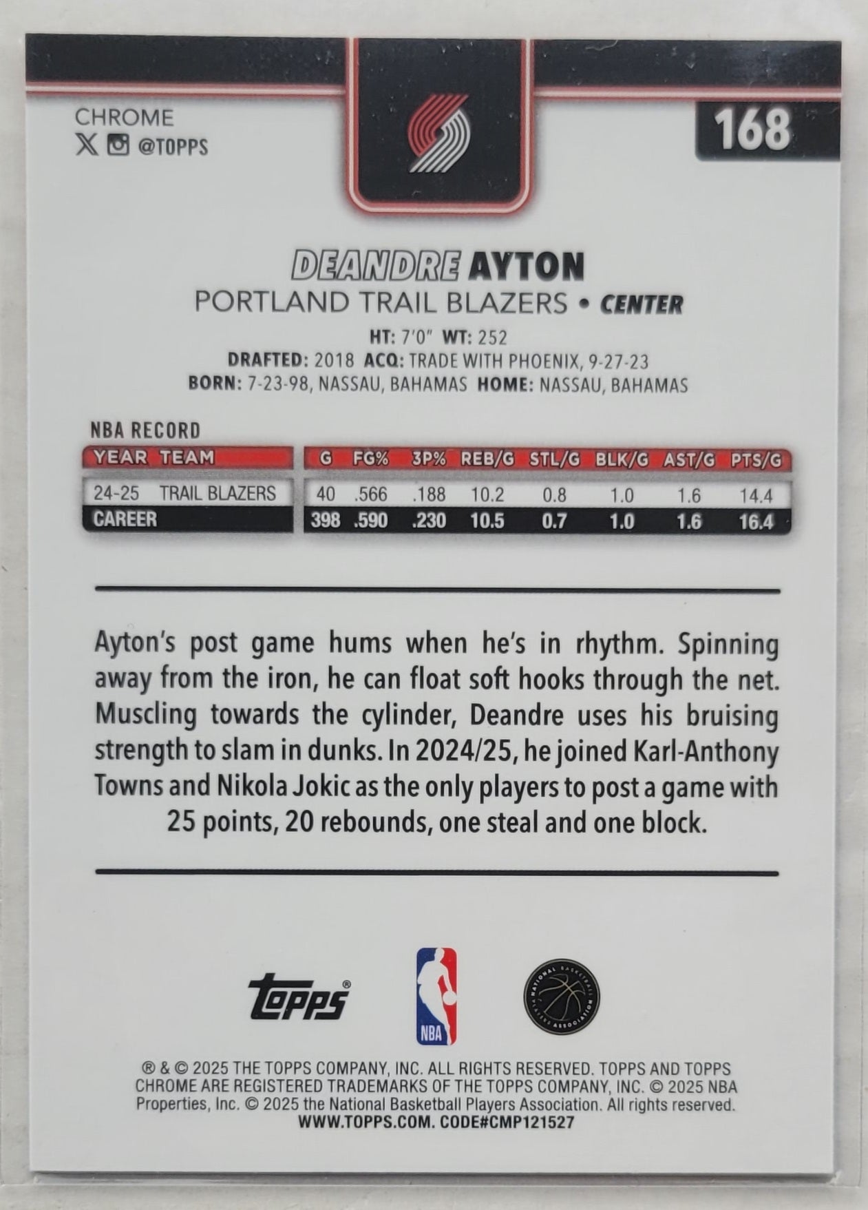 Deandre Ayton - 2025-26 Topps Chrome Red White and Blue Refractors #168