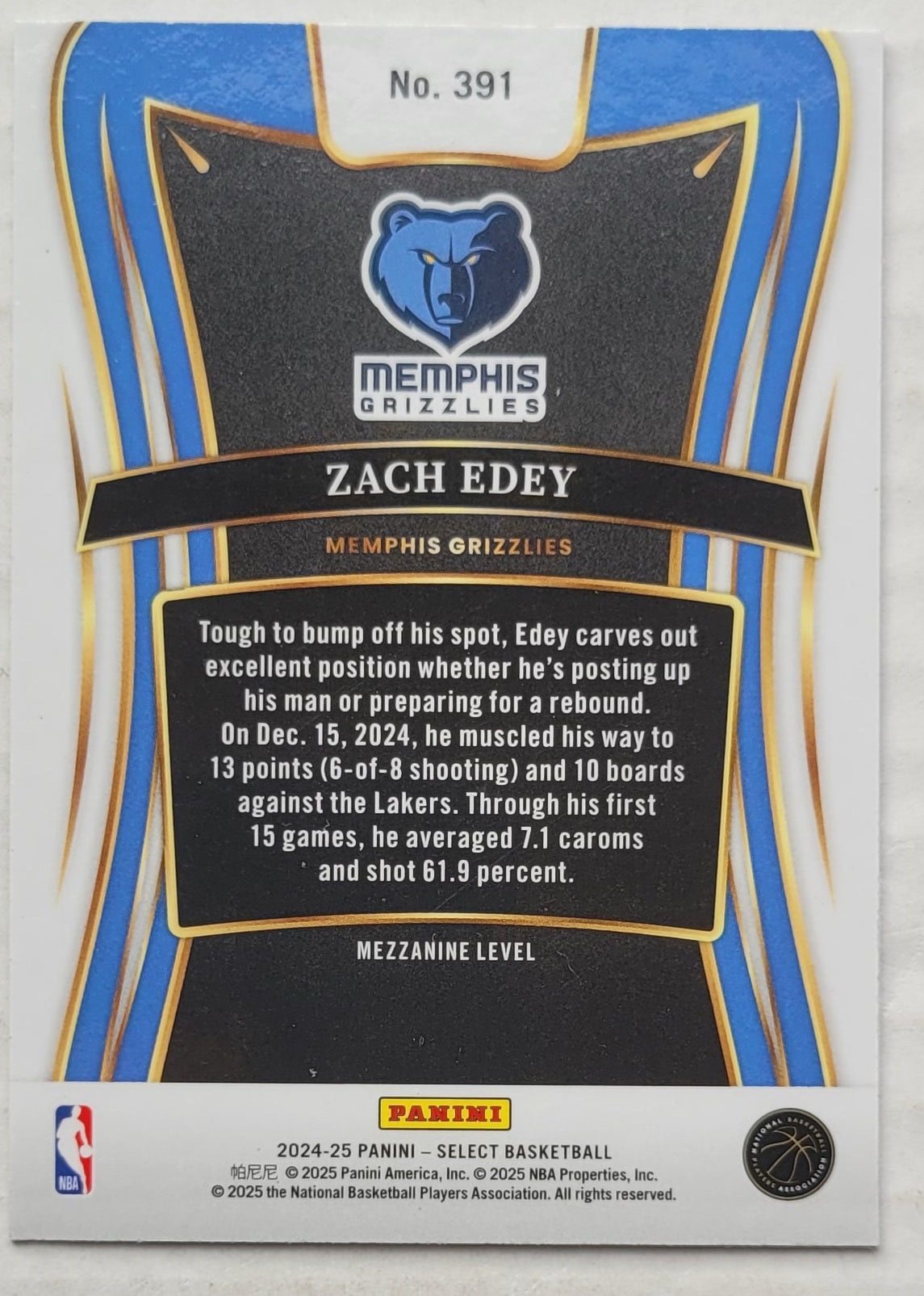 Zach Edey - 2024-25 Select #391 RC