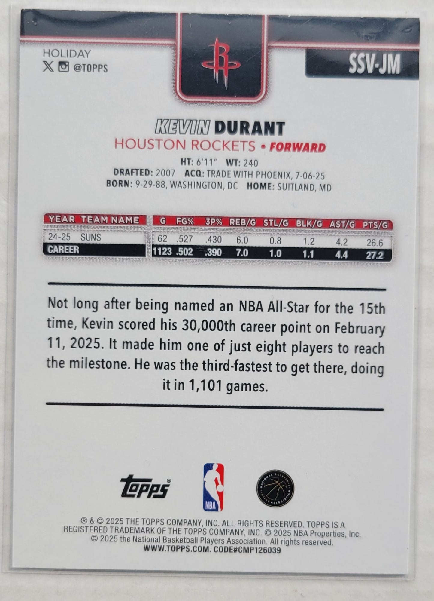 Kevin Durant - 2025-26 Topps Holiday Variations #SSVJM