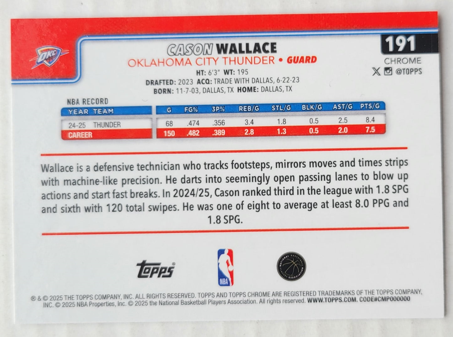 Cason Wallace - 2025-26 Topps Chrome X-Fractors #191