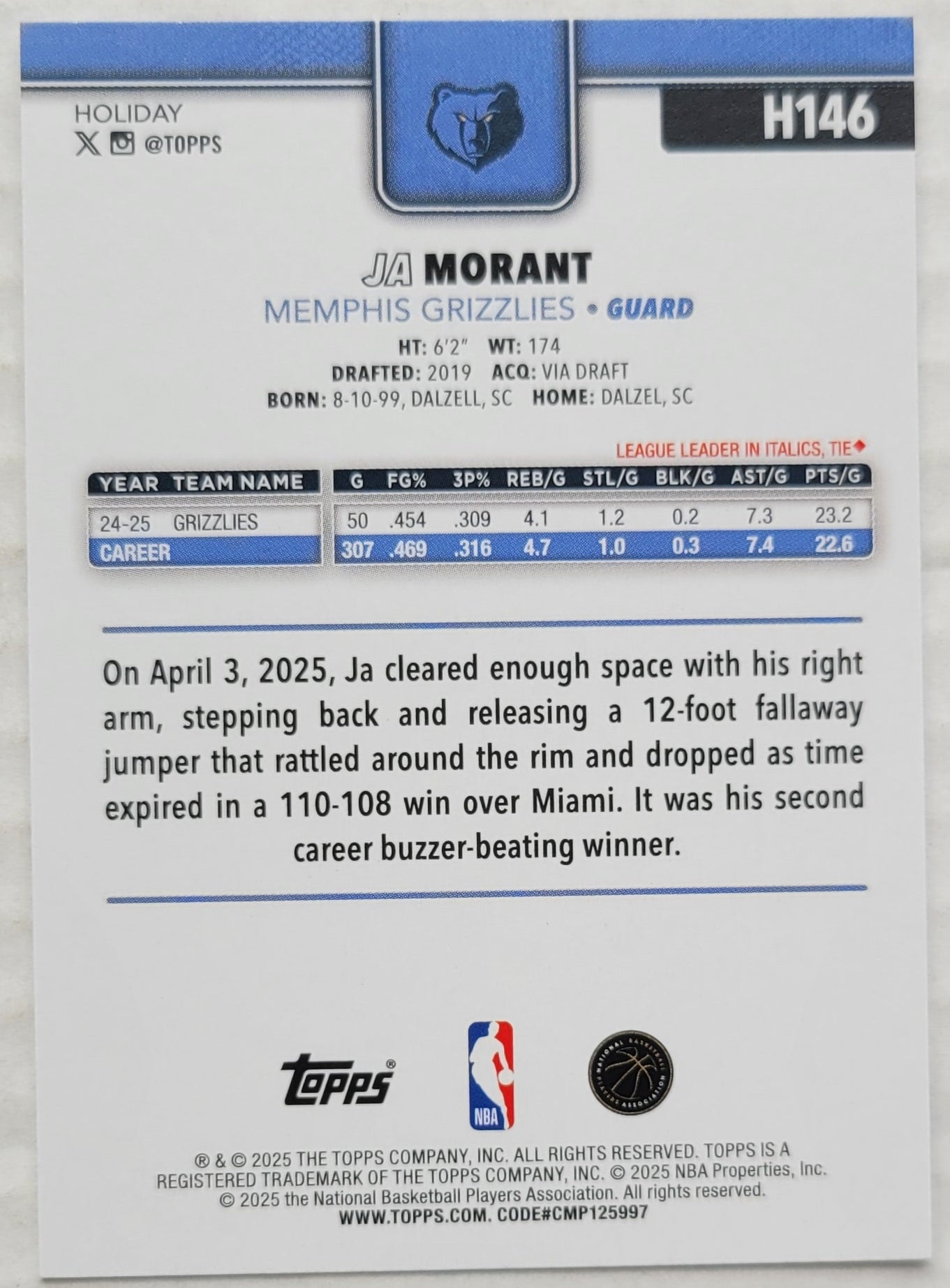 Ja Morant - 2025-26 Topps Holiday #H146