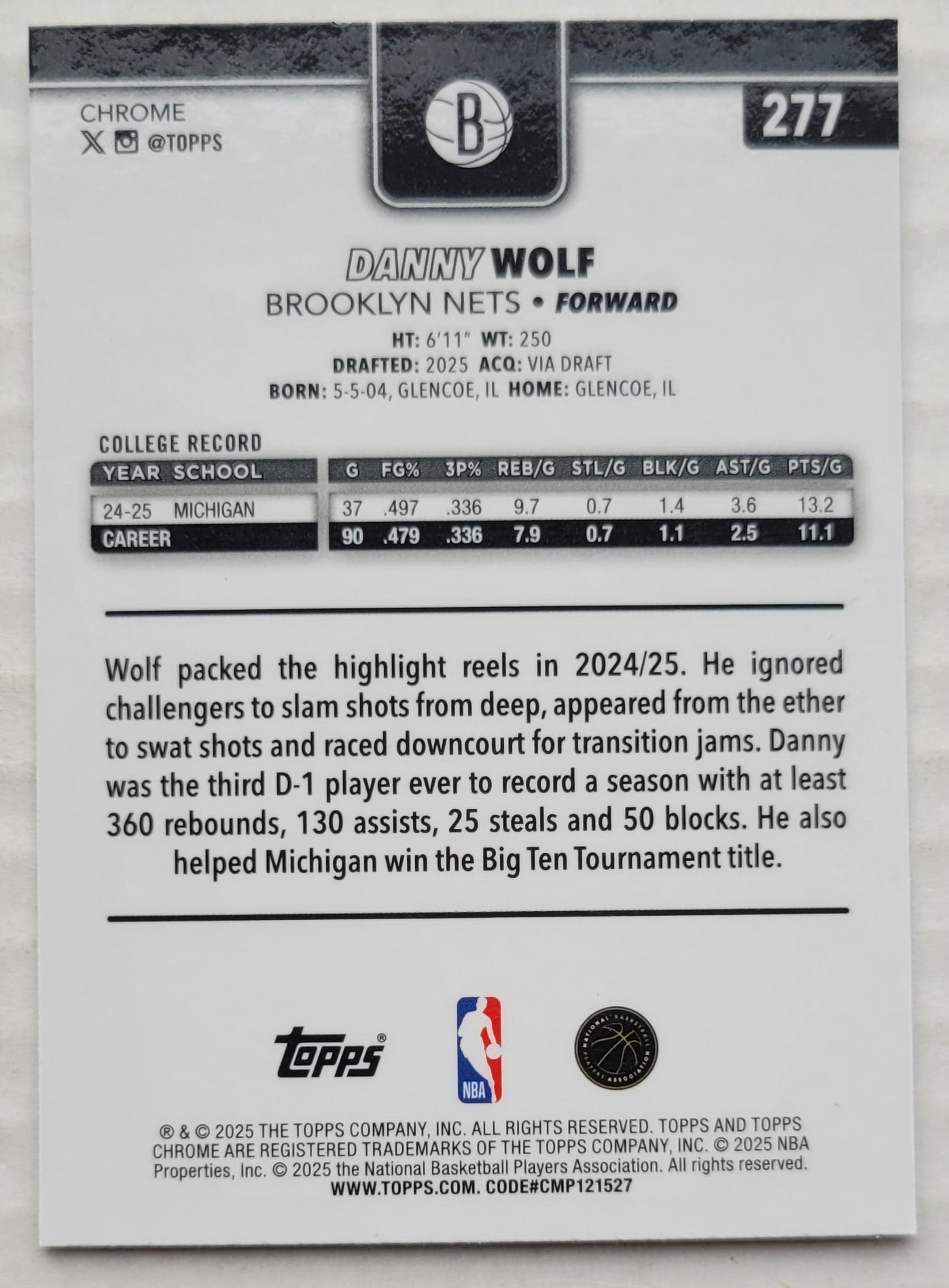 Danny Wolf - 2025-26 Topps Chrome #277