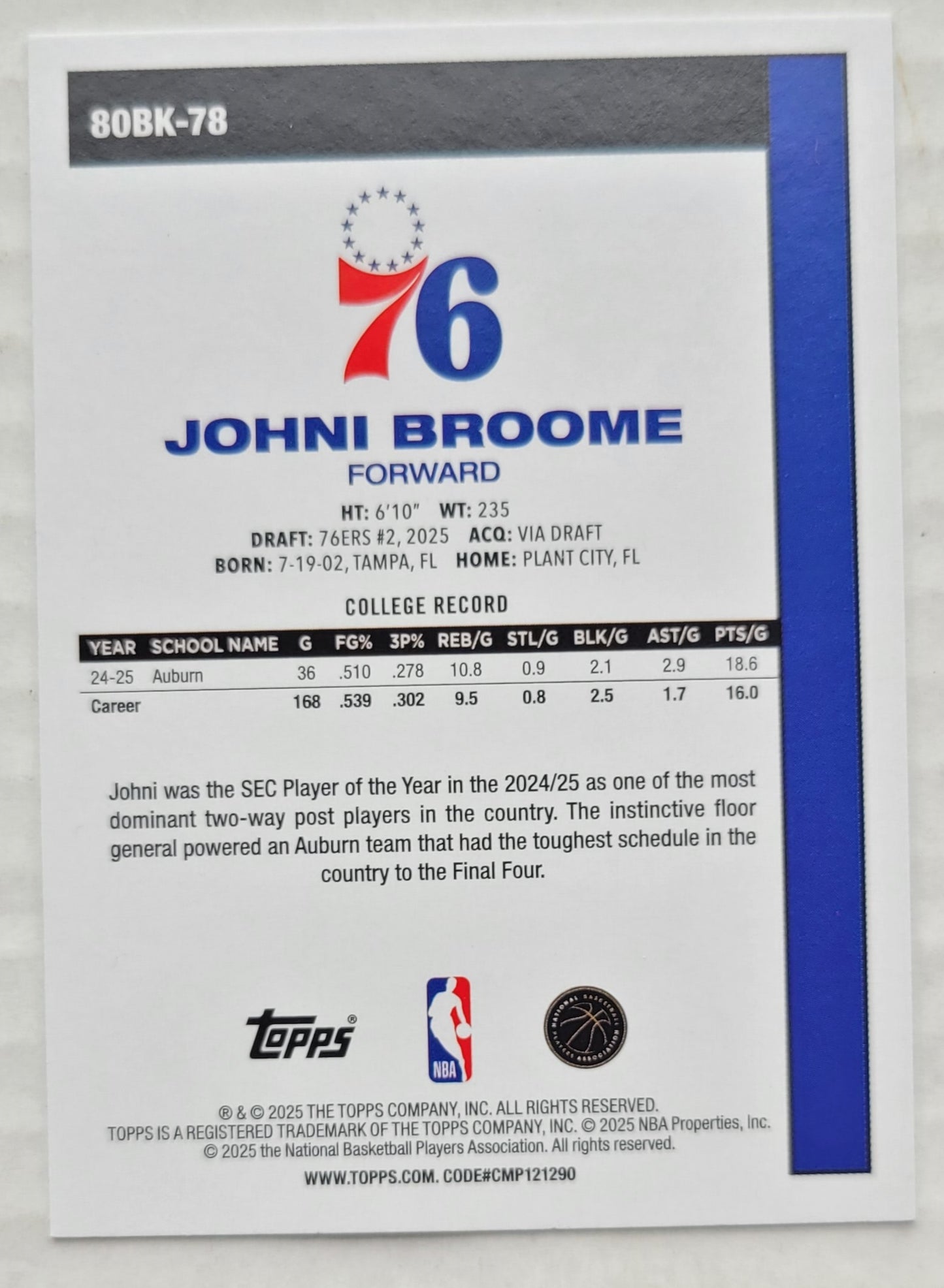 Johni Broome - 2025-26 Topps '80-81 Topps #80BK78