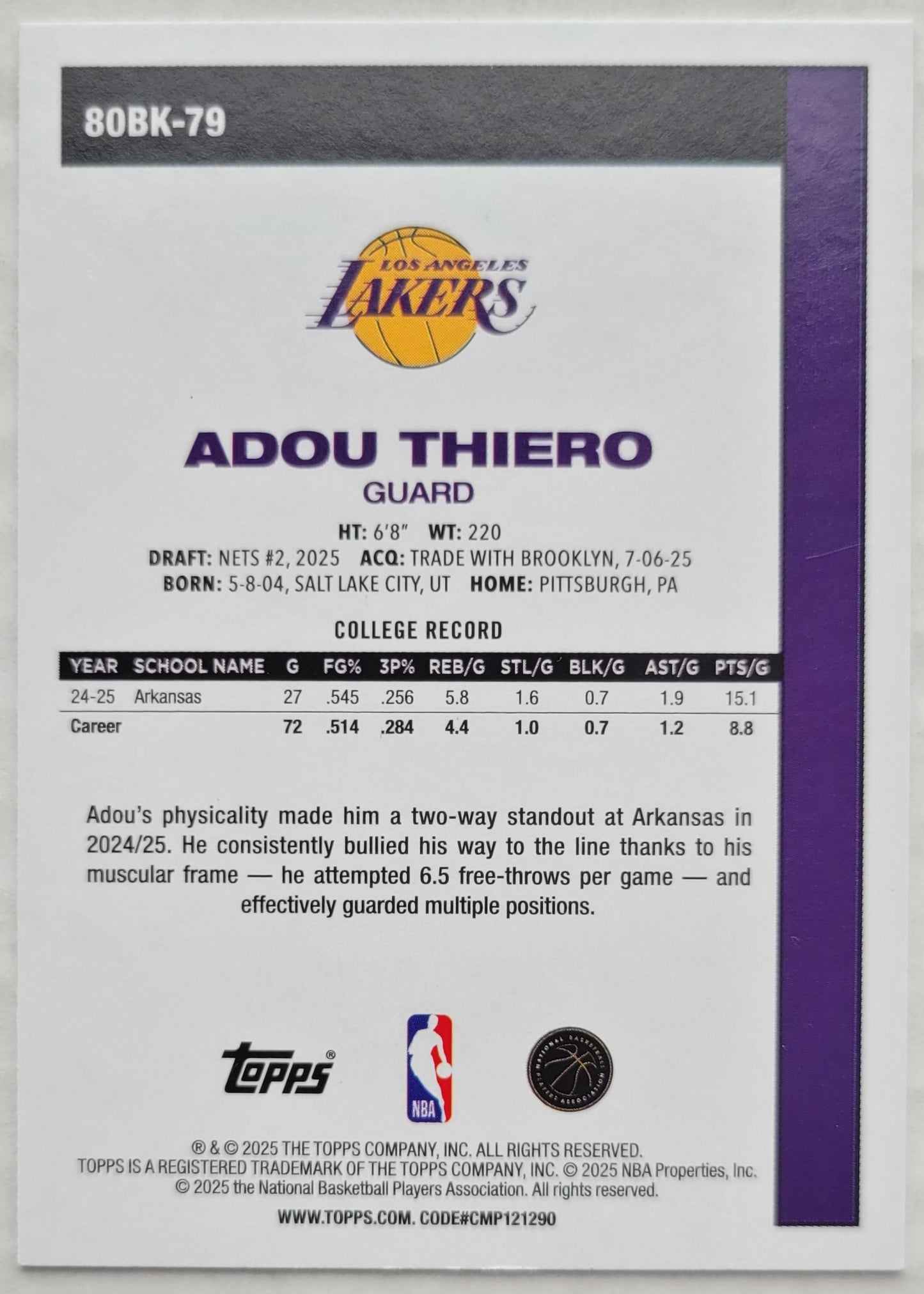 Adou Thiero - 2025-26 Topps '80-81 Topps #80BK79