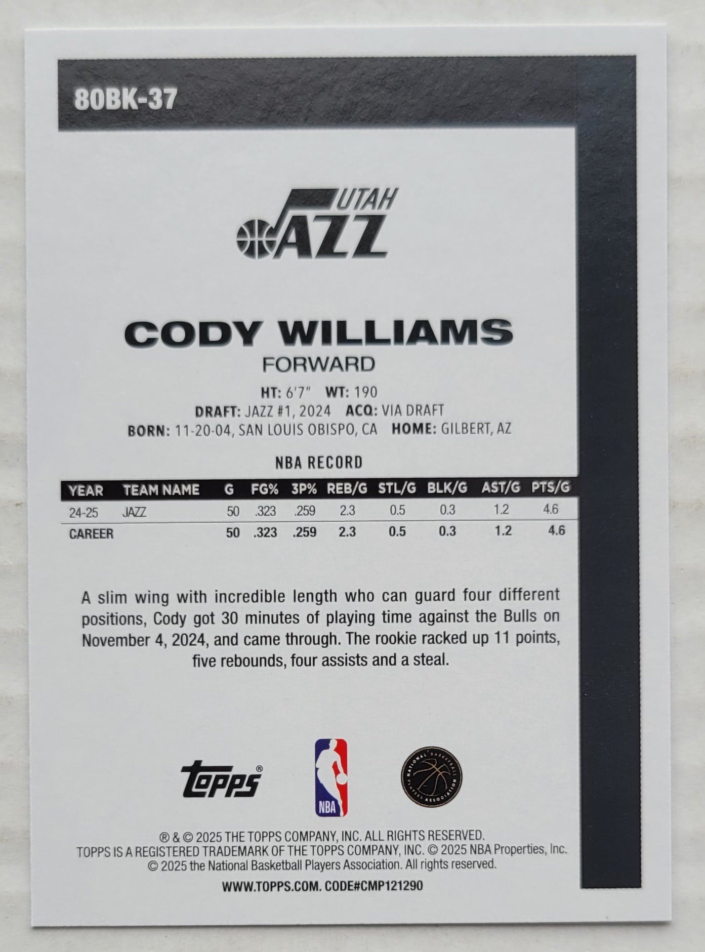 Cody Williams - 2025-26 Topps '80-81 Topps #80BK37