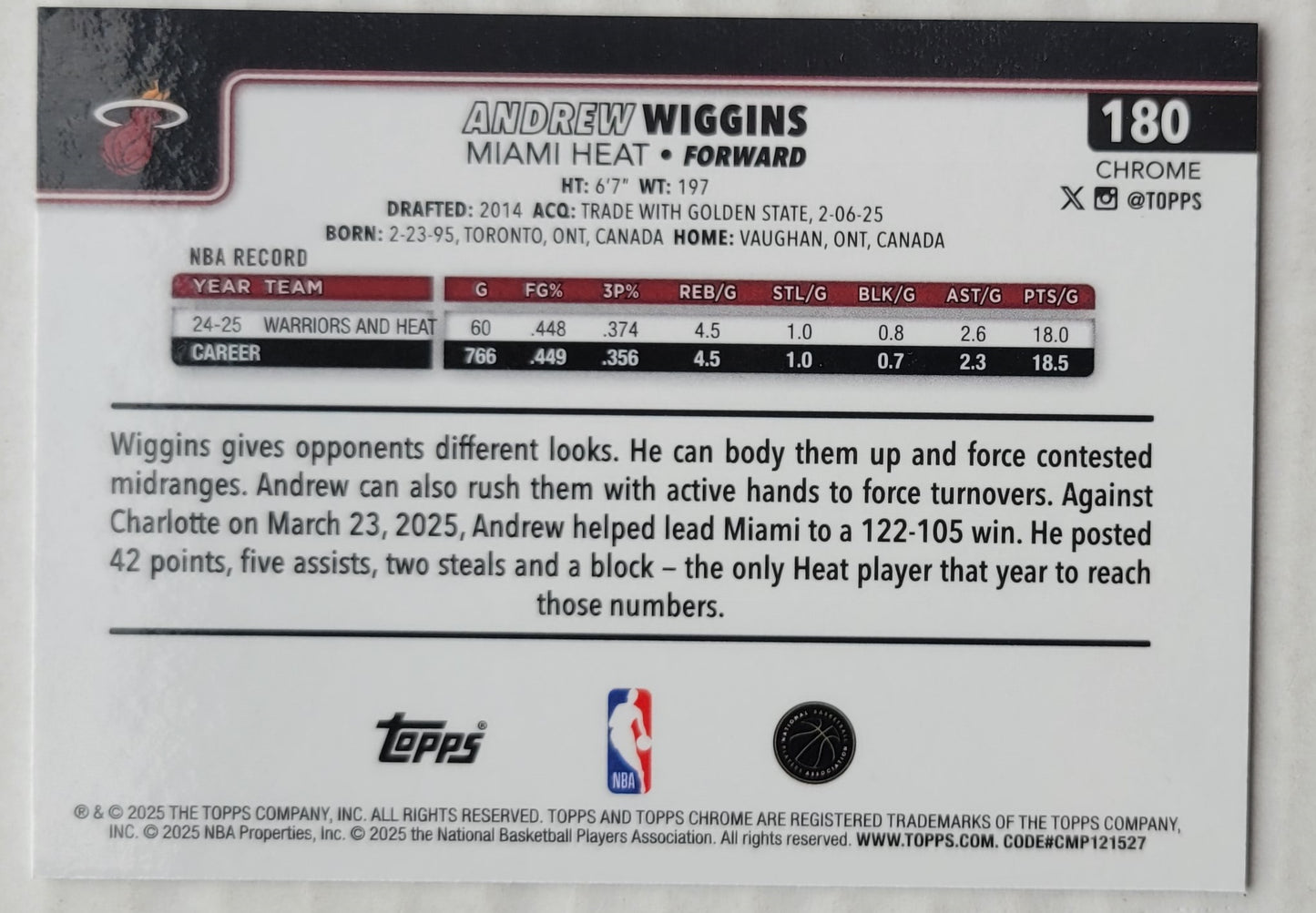 Andrew Wiggins - 2025-26 Topps Chrome #180
