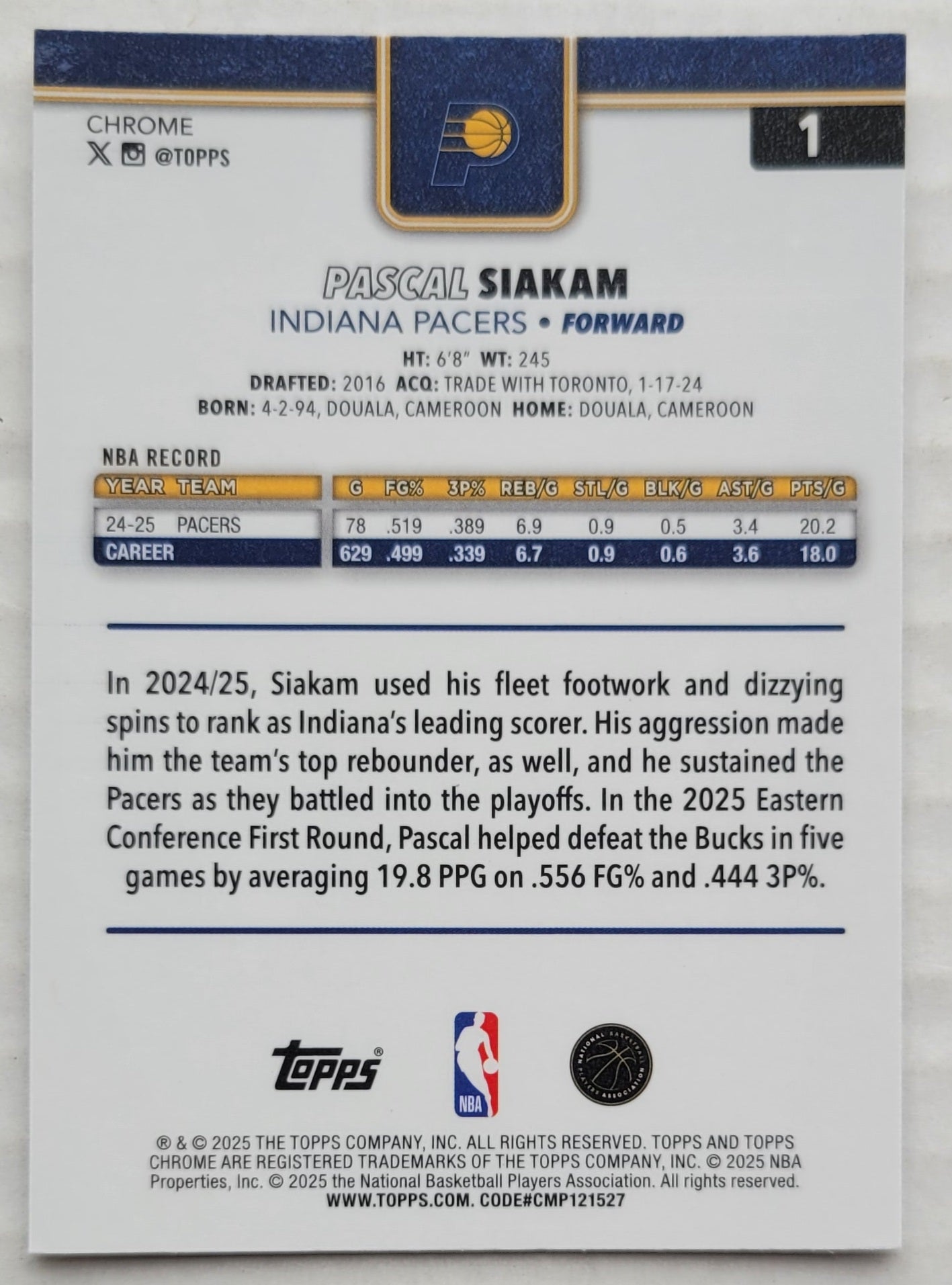 Pascal Siakam - 2025-26 Topps Chrome #1