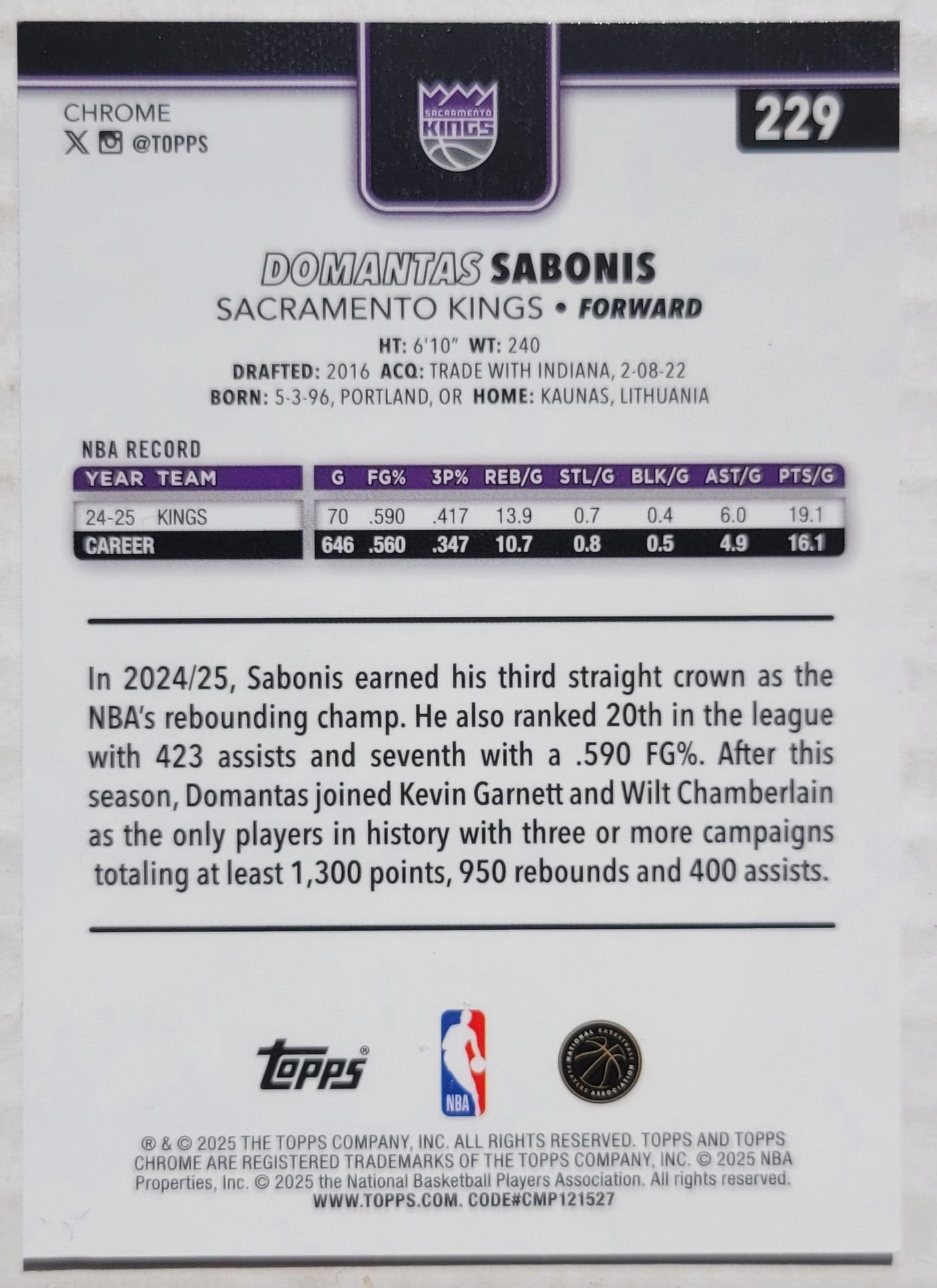 Domantas Sabonis - 2025-26 Topps Chrome X-Fractors #229