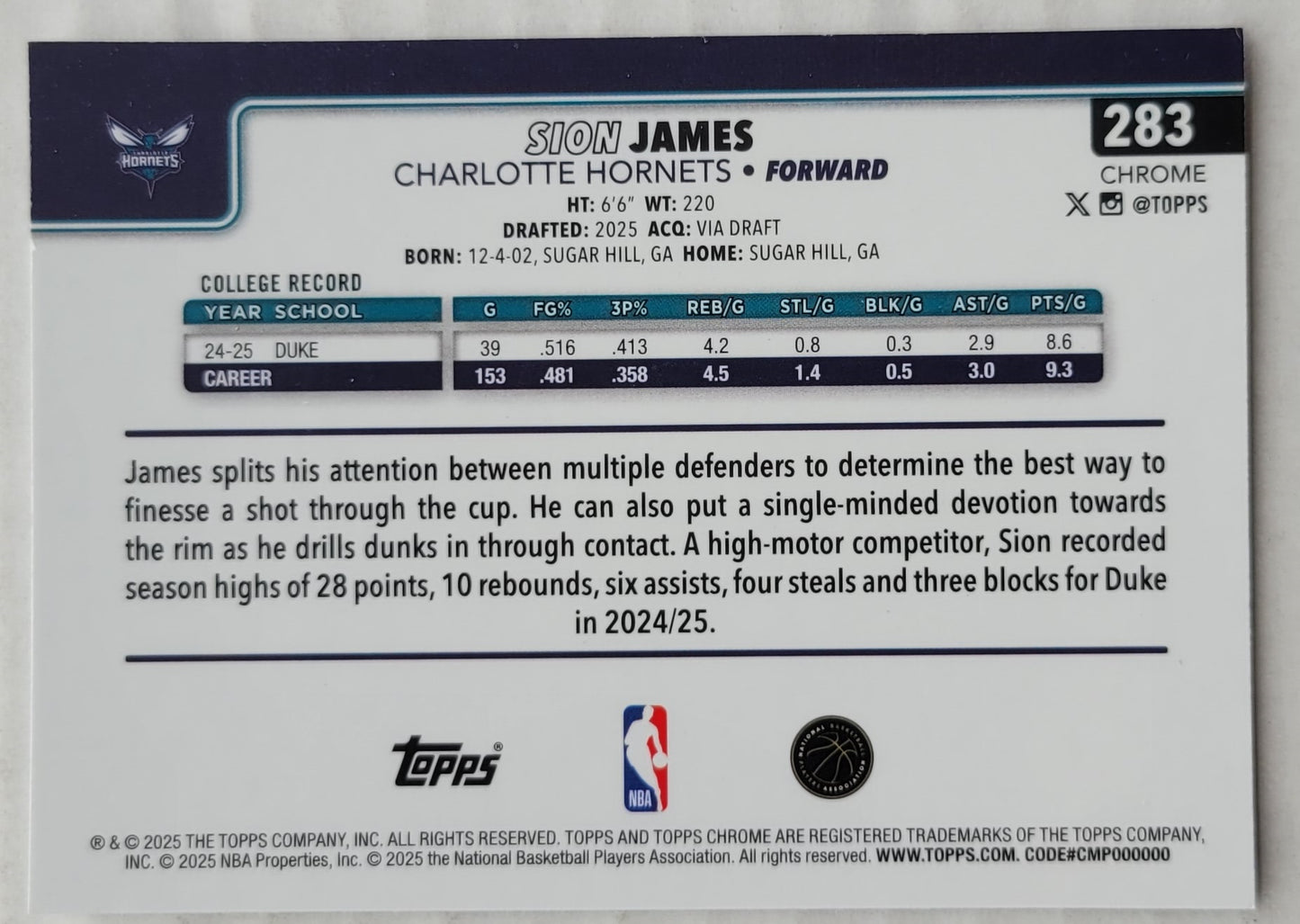 Sion James - 2025-26 Topps Chrome RayWave Refractors #283 RC