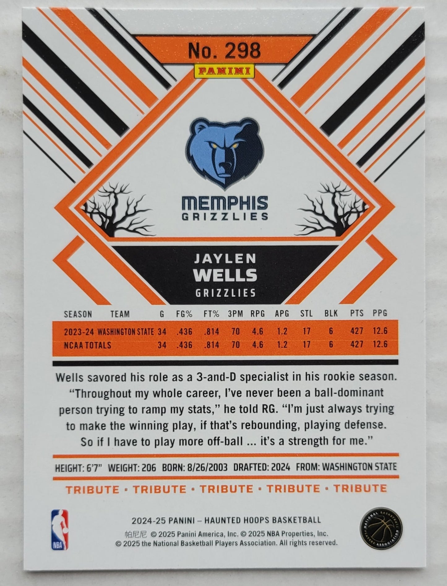 Jaylen Wells - 2024-25 Hoops Haunted Hoops #298 RC