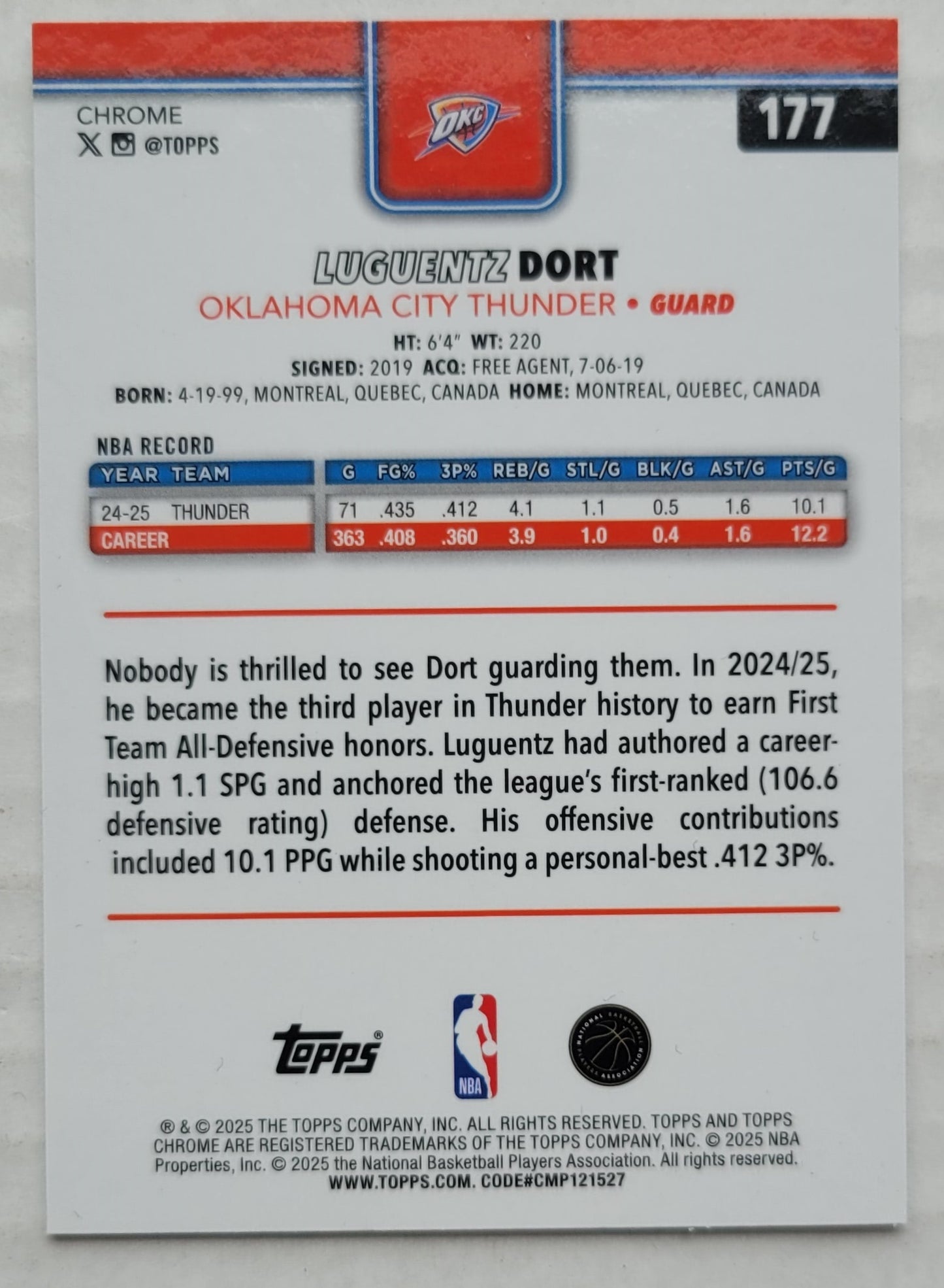 Luguentz Dort - 2025-26 Topps Chrome Pulsar Refractors #177