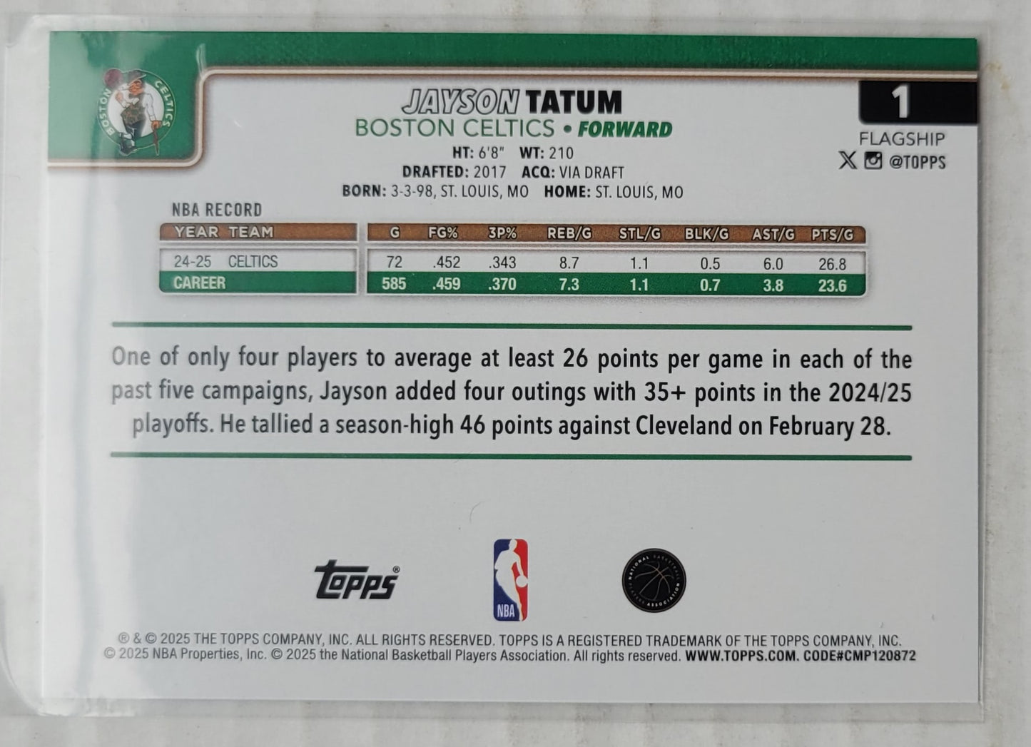 Jayson Tatum - 2025-26 Topps Rainbow Foilboard #1