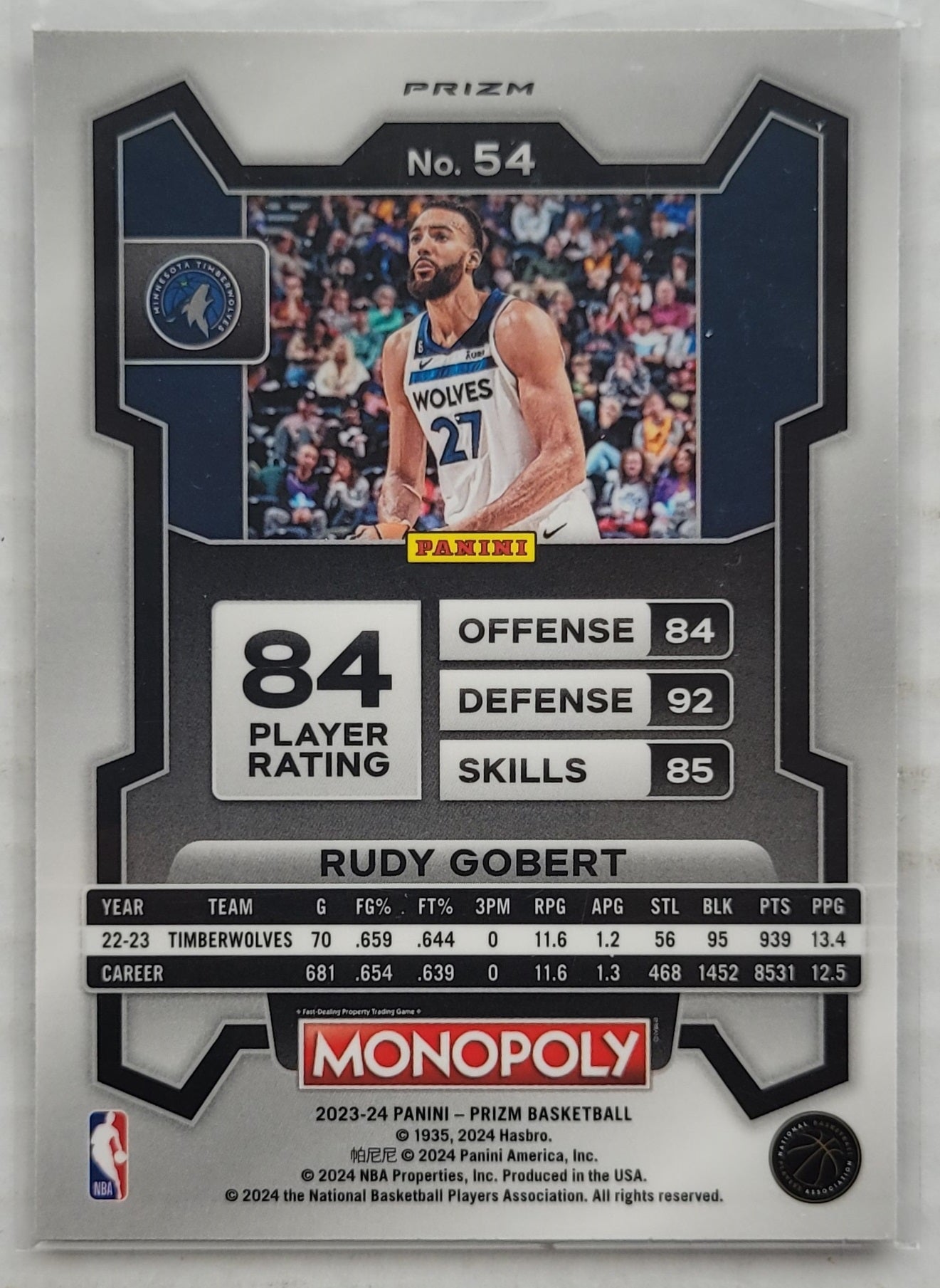 Rudy Gobert - 2023-24 Panini Prizm Monopoly Purple #54