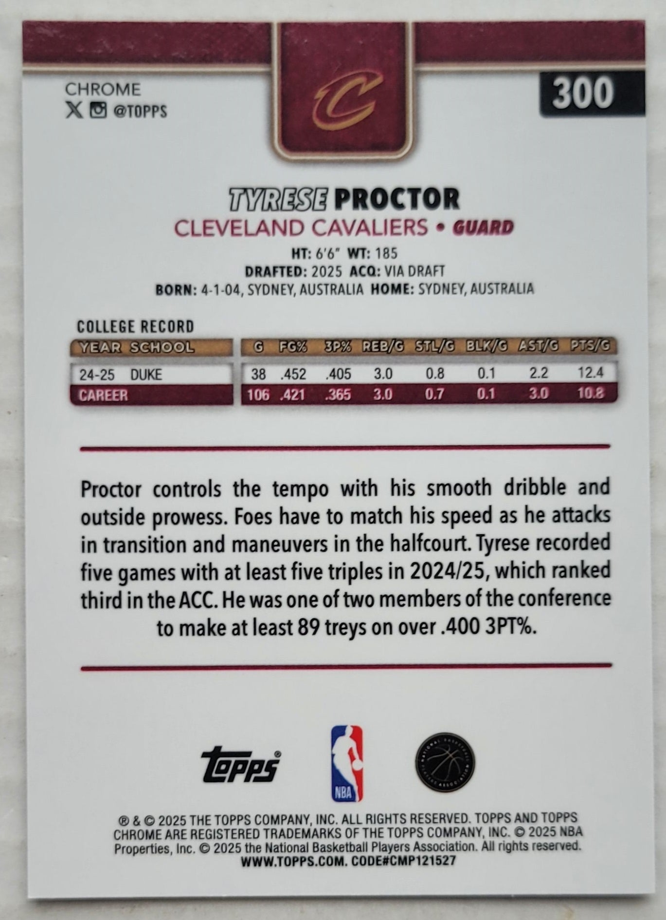 Tyrese Proctor - 2025-26 Topps Chrome #300 RC