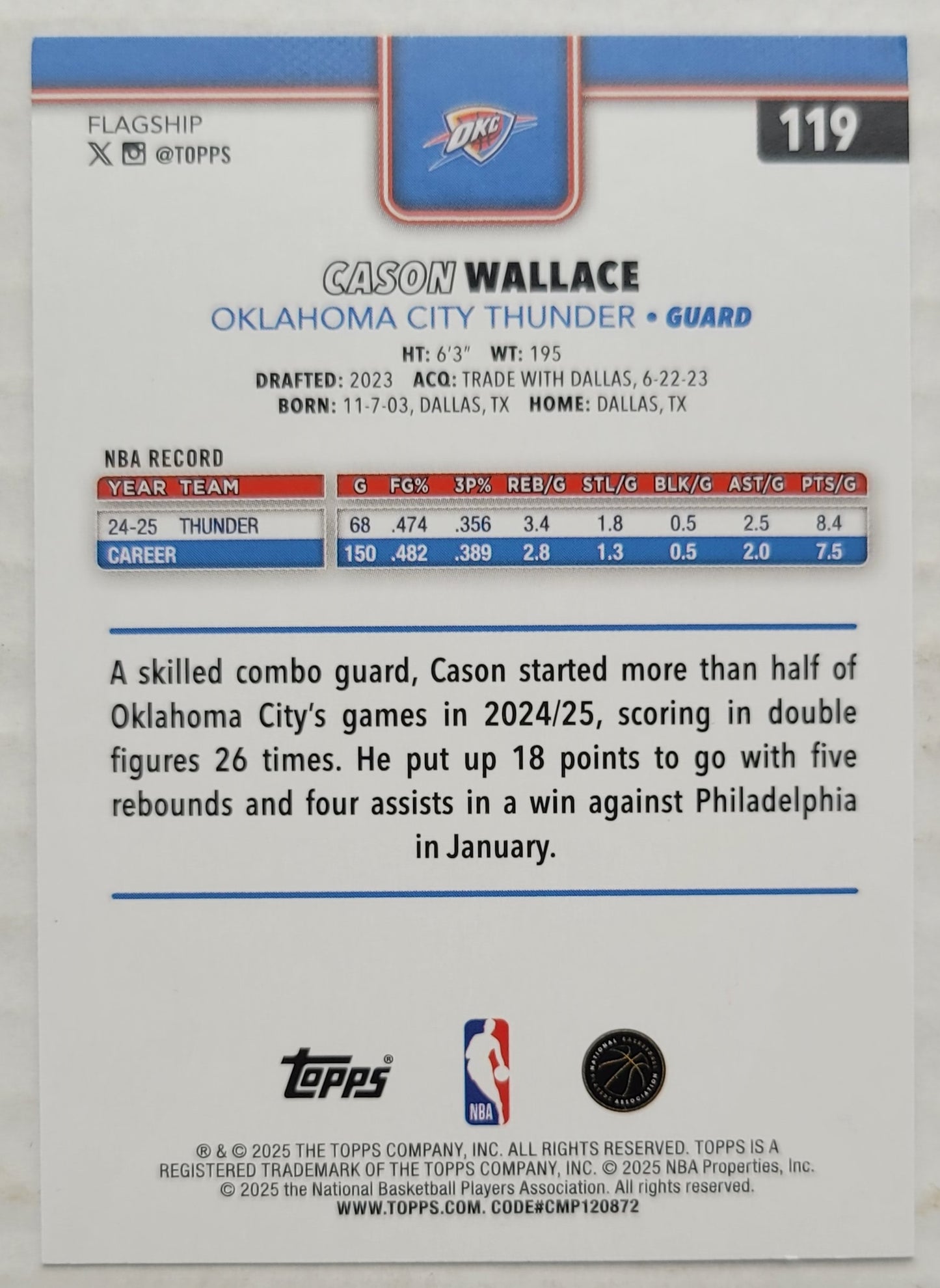Cason Wallace - 2025-26 Topps Rainbow Foilboard #119