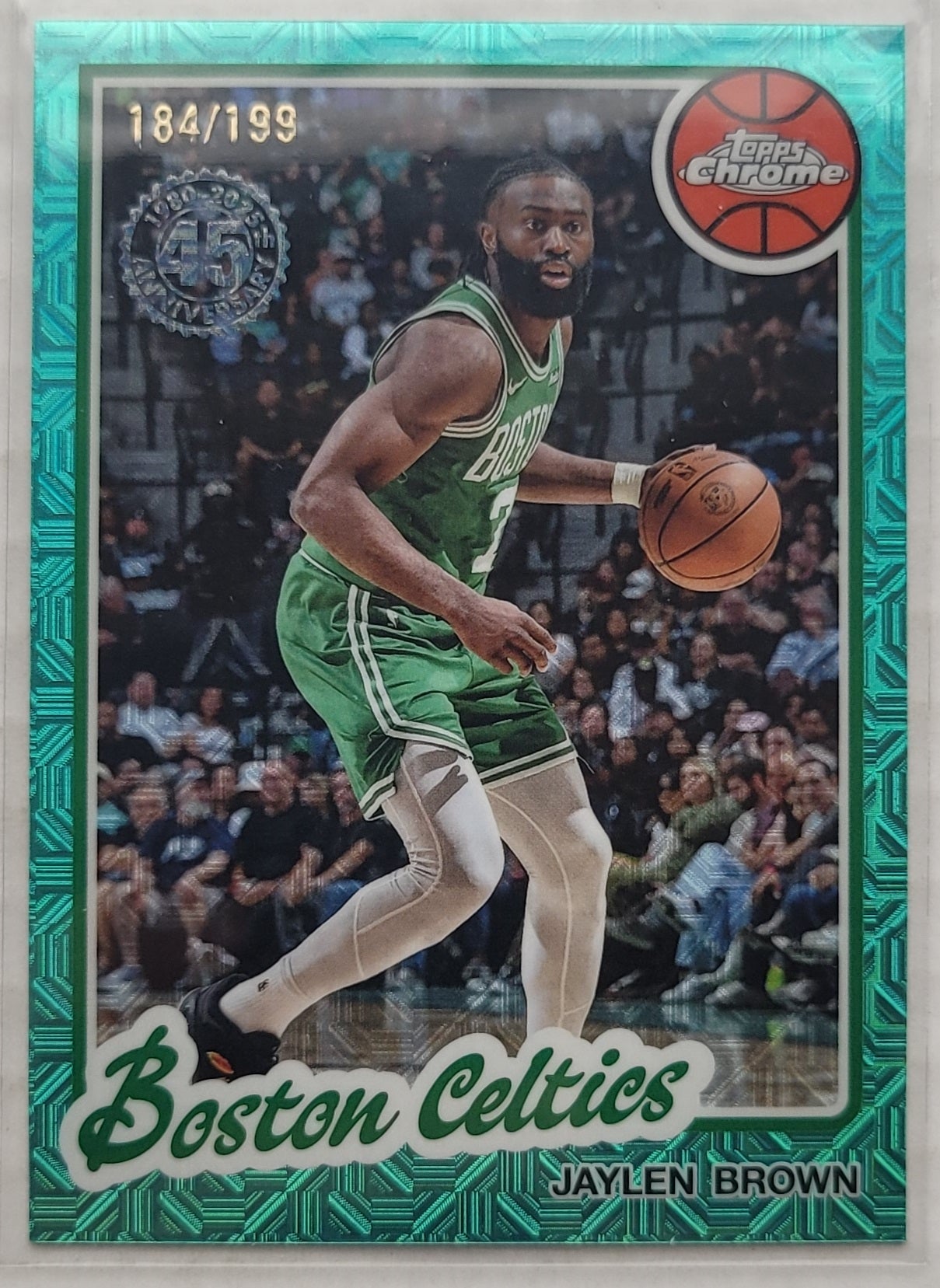Jaylen Brown - 2025-26 Topps '80-81 Topps Chrome Aqua Mojo Refractors #TCJB - 184/199