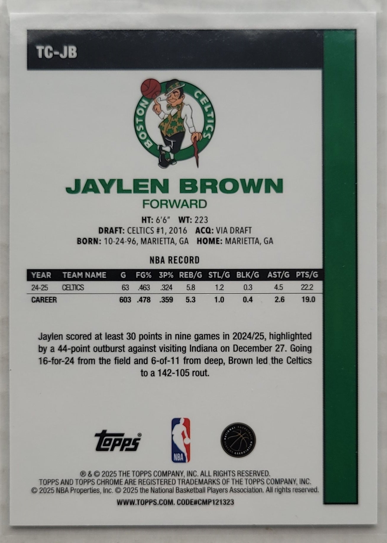 Jaylen Brown - 2025-26 Topps '80-81 Topps Chrome Aqua Mojo Refractors #TCJB - 184/199