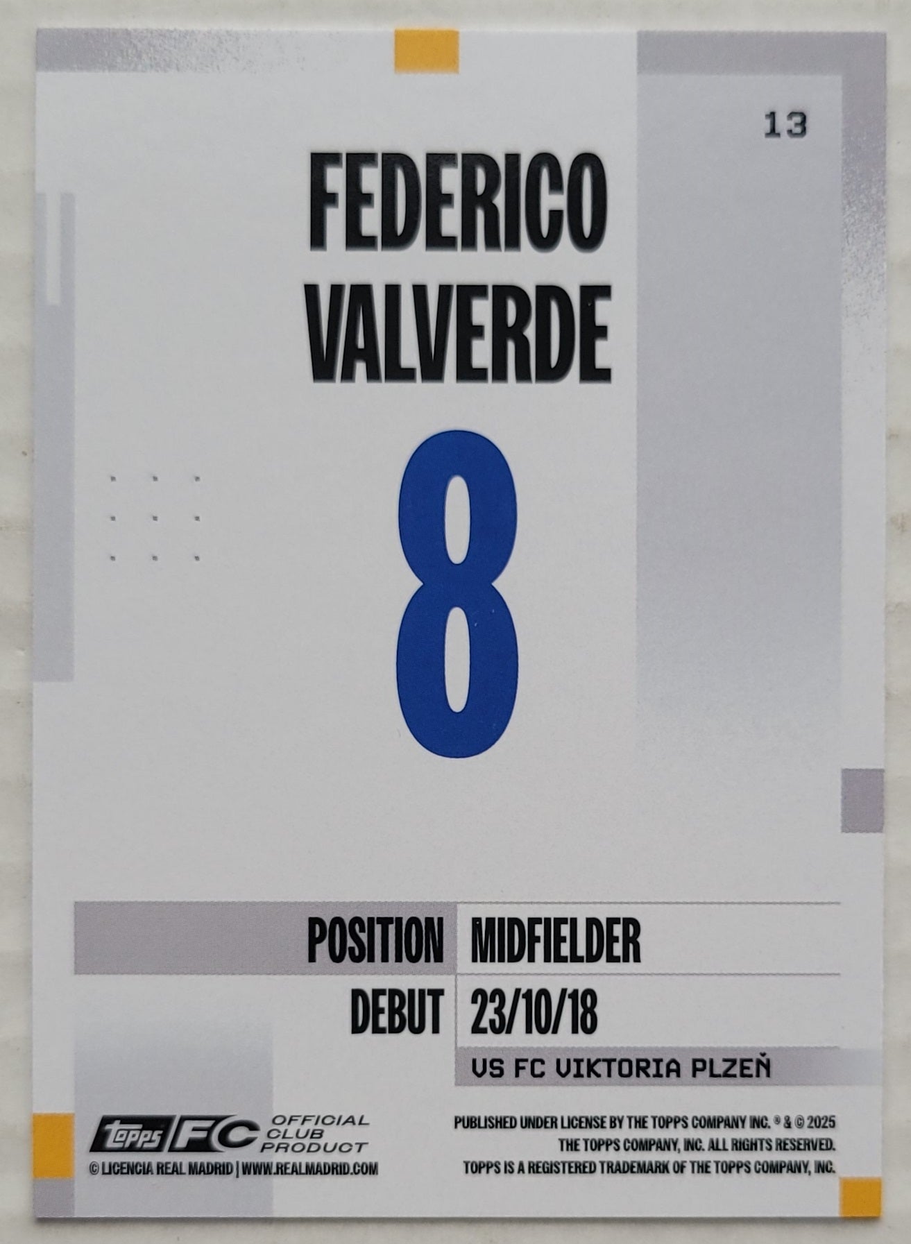Federico Valverde - 2024-25 Topps Real Madrid Team Set #8