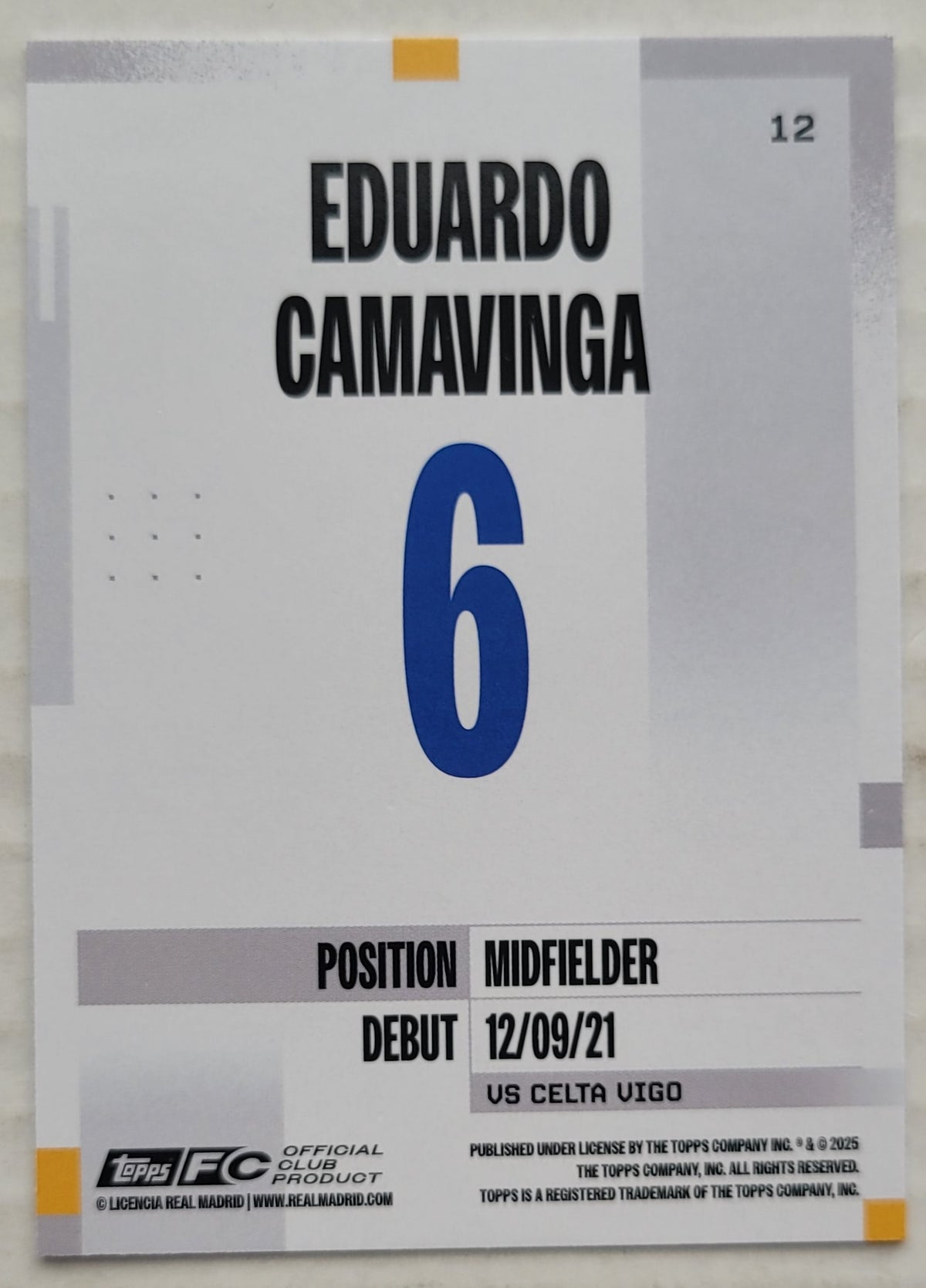 Eduardo Camavinga - 2024-25 Topps Real Madrid Team Set #12