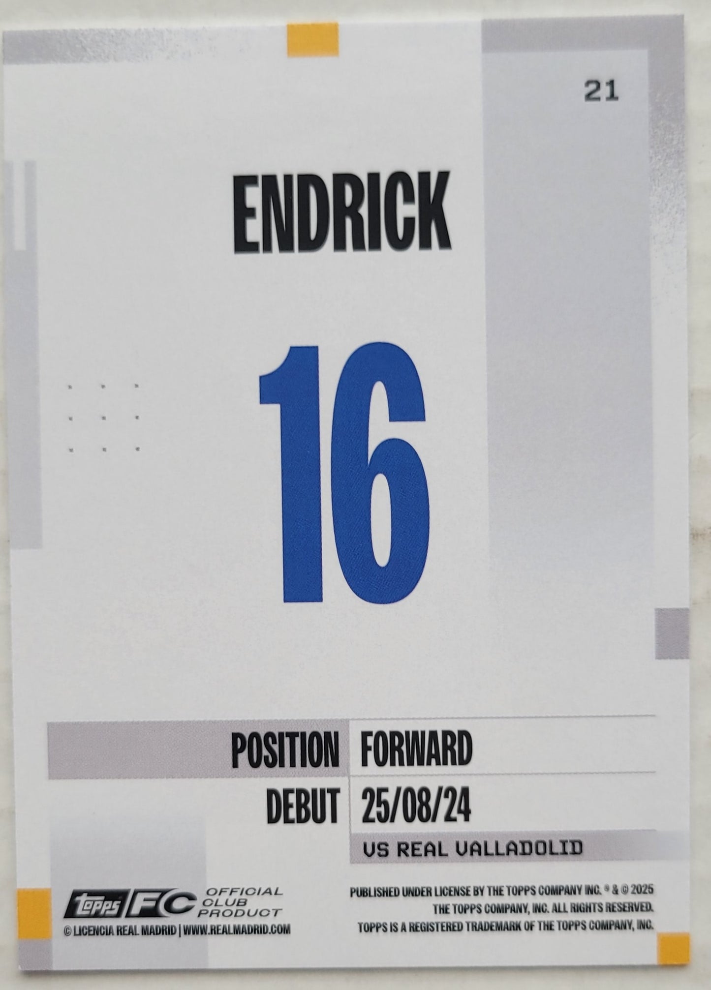 Endrick - 2024-25 Topps Real Madrid Team Set #21