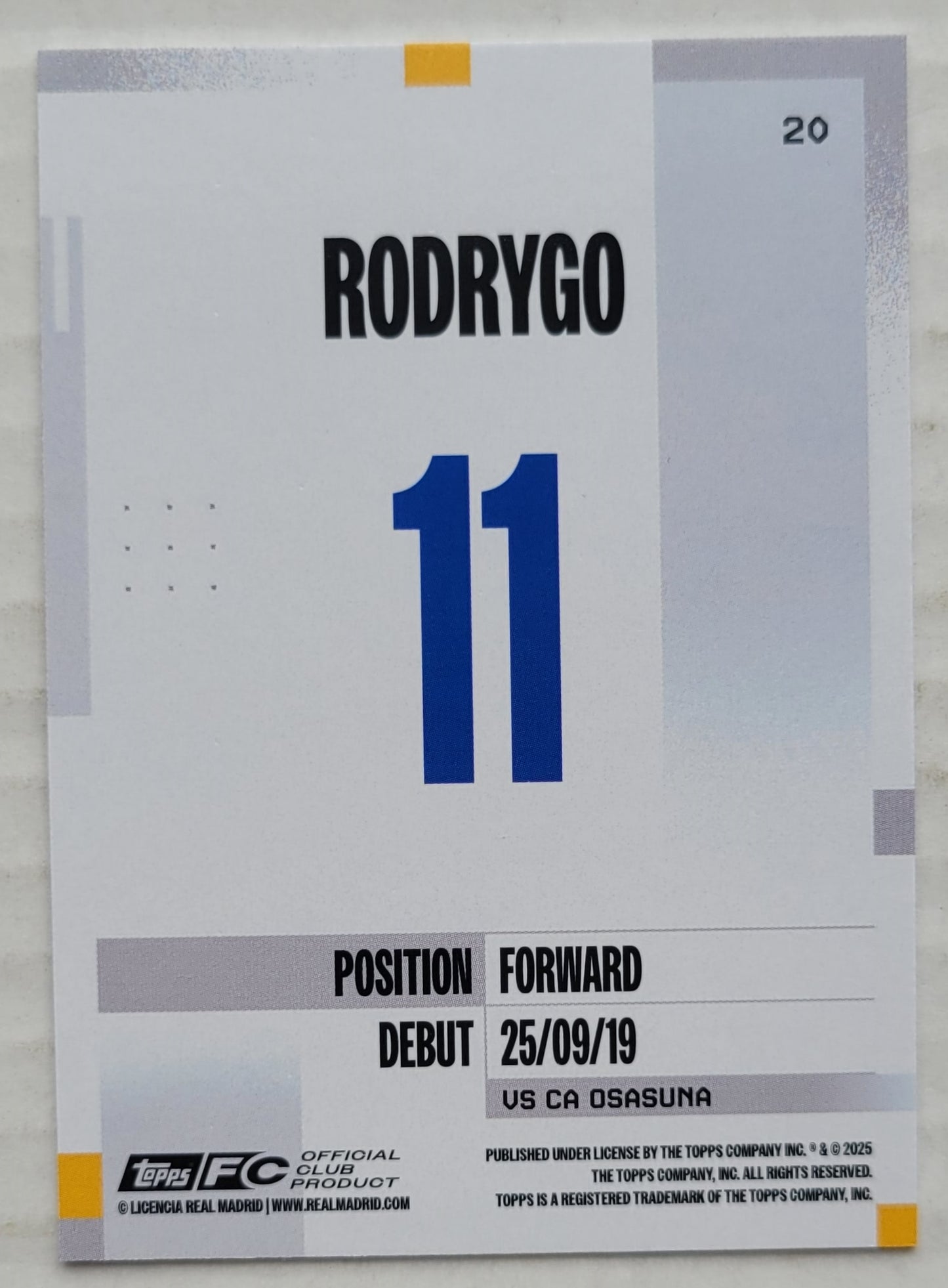 Rodrygo - 2024-25 Topps Real Madrid Team Set #20