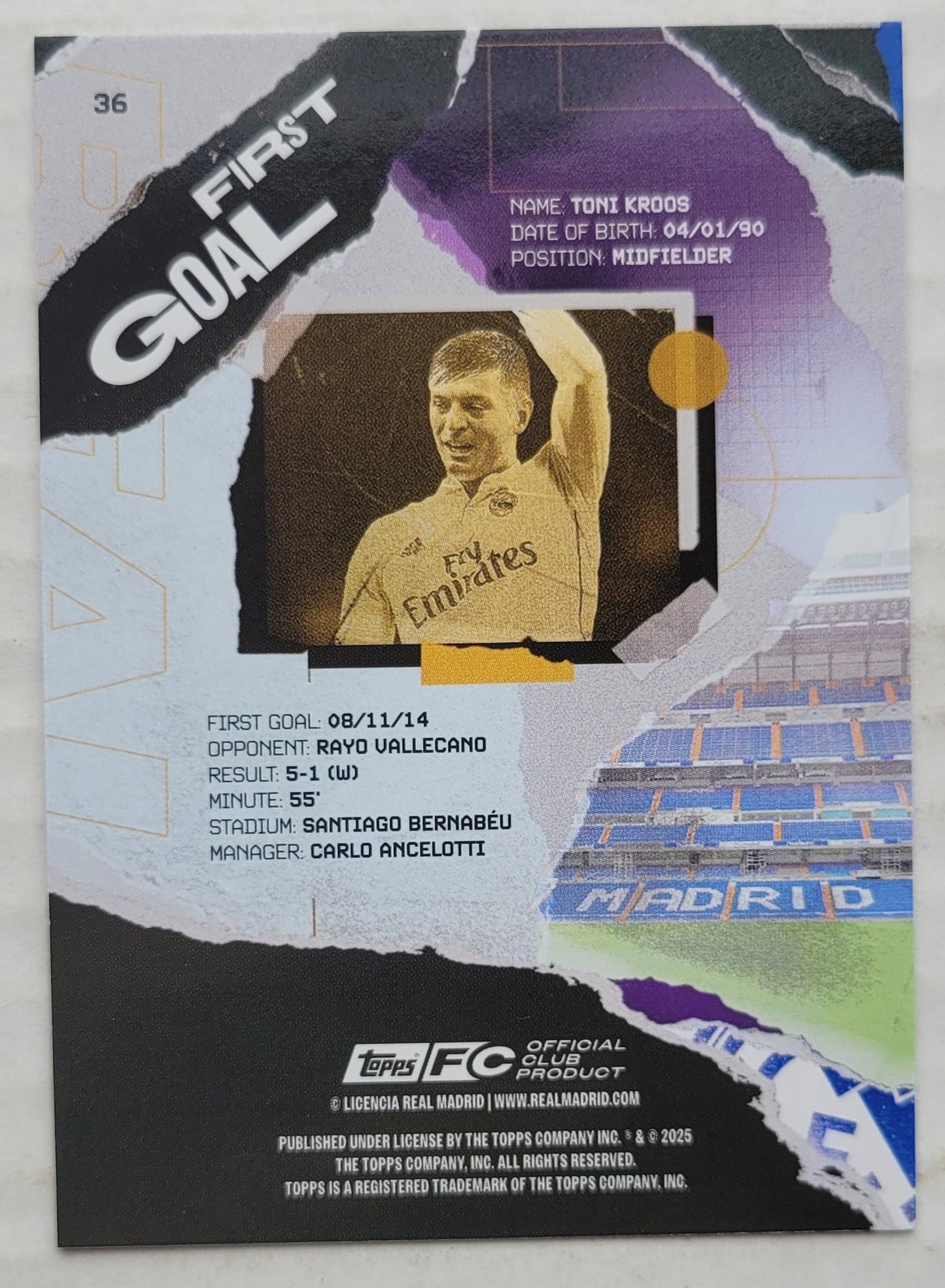 Toni Kroos - 2024-25 Topps Real Madrid Team Set #36 First Goal