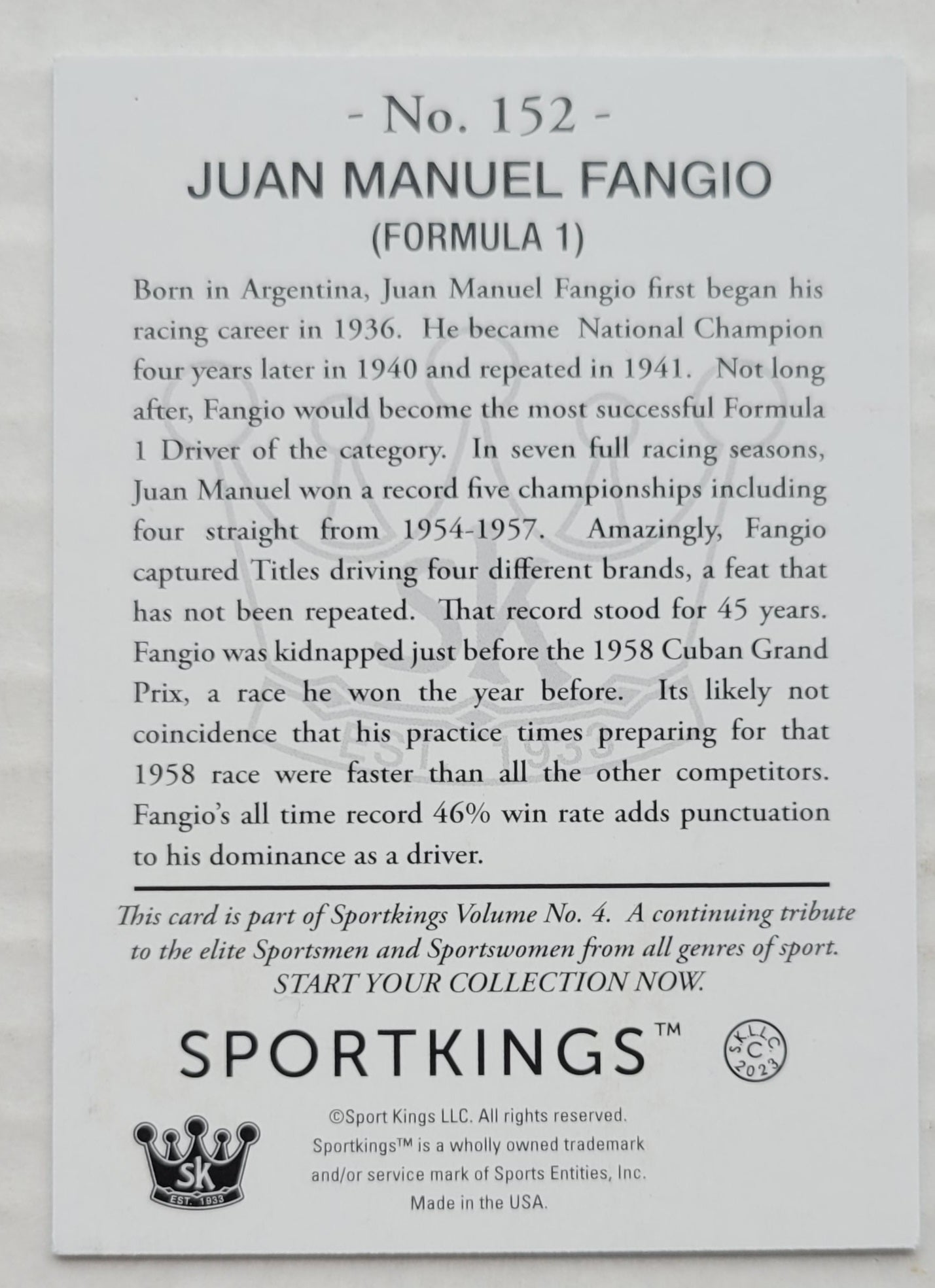 Juan Manuel Fangio - 2023 Sportkings Volume 4 Silver #152