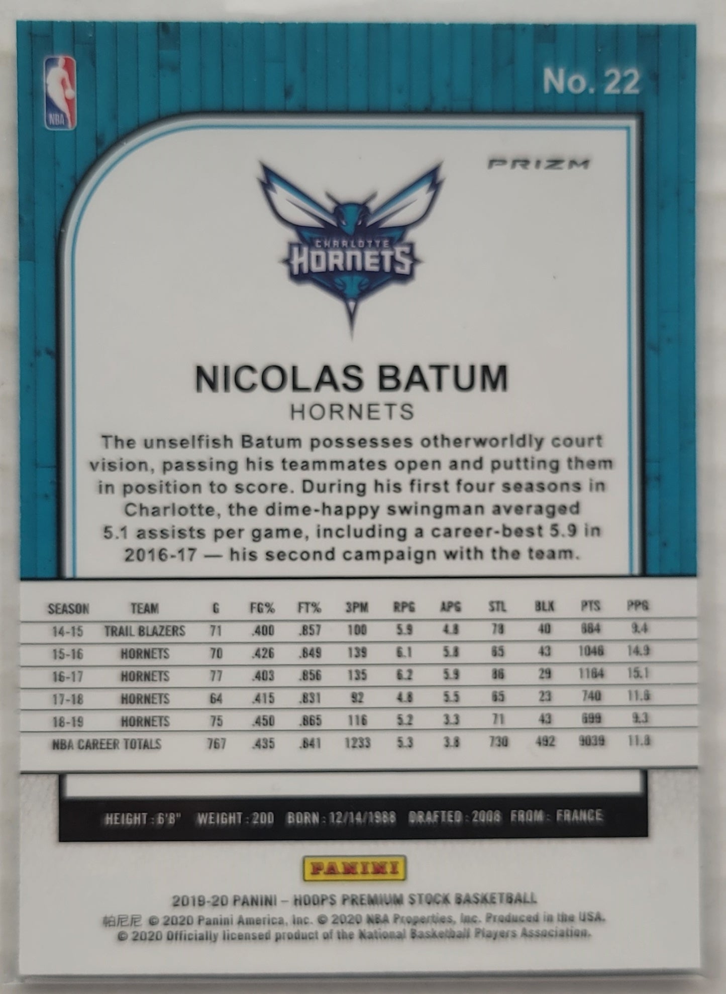 Nicolas Batum - 2019-20 Hoops Premium Stock Prizms Flash #22