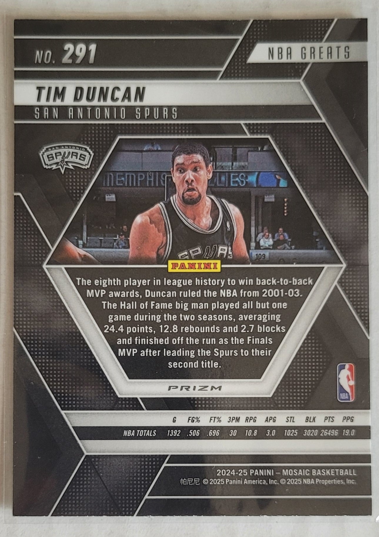 Tim Duncan - 2024-25 Panini Mosaic Mosaic Green #291 Greats