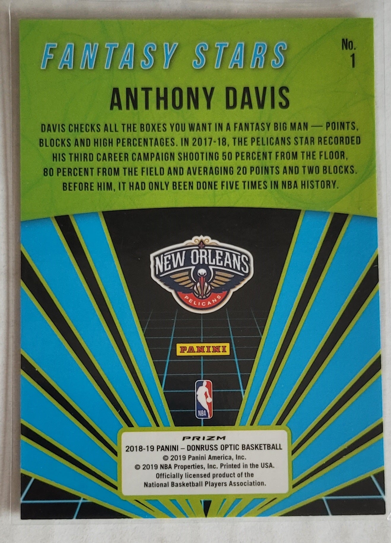 Anthony Davis - 2018-19 Donruss Optic Fantasy Stars Holo #1