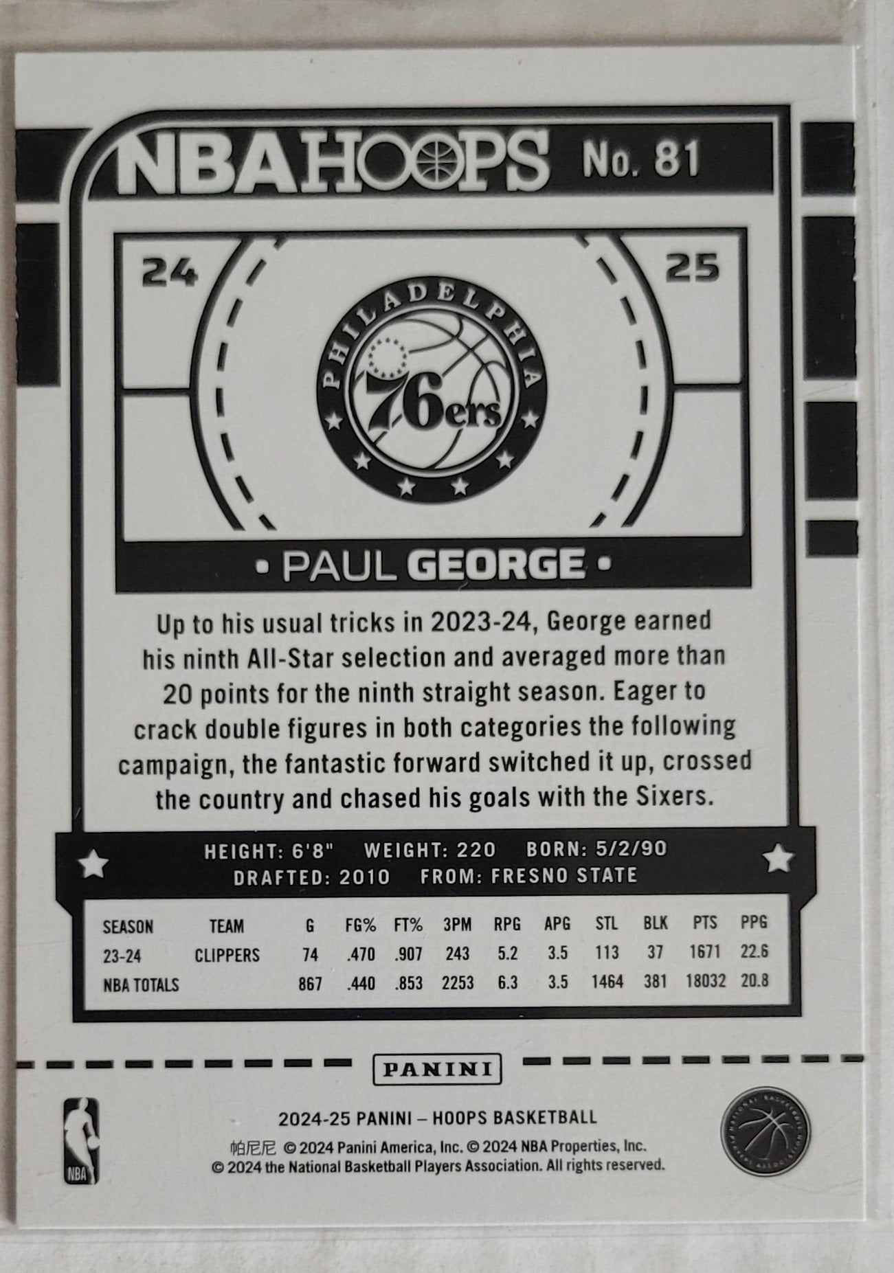 Paul George - 2024-25 Hoops Texture #81