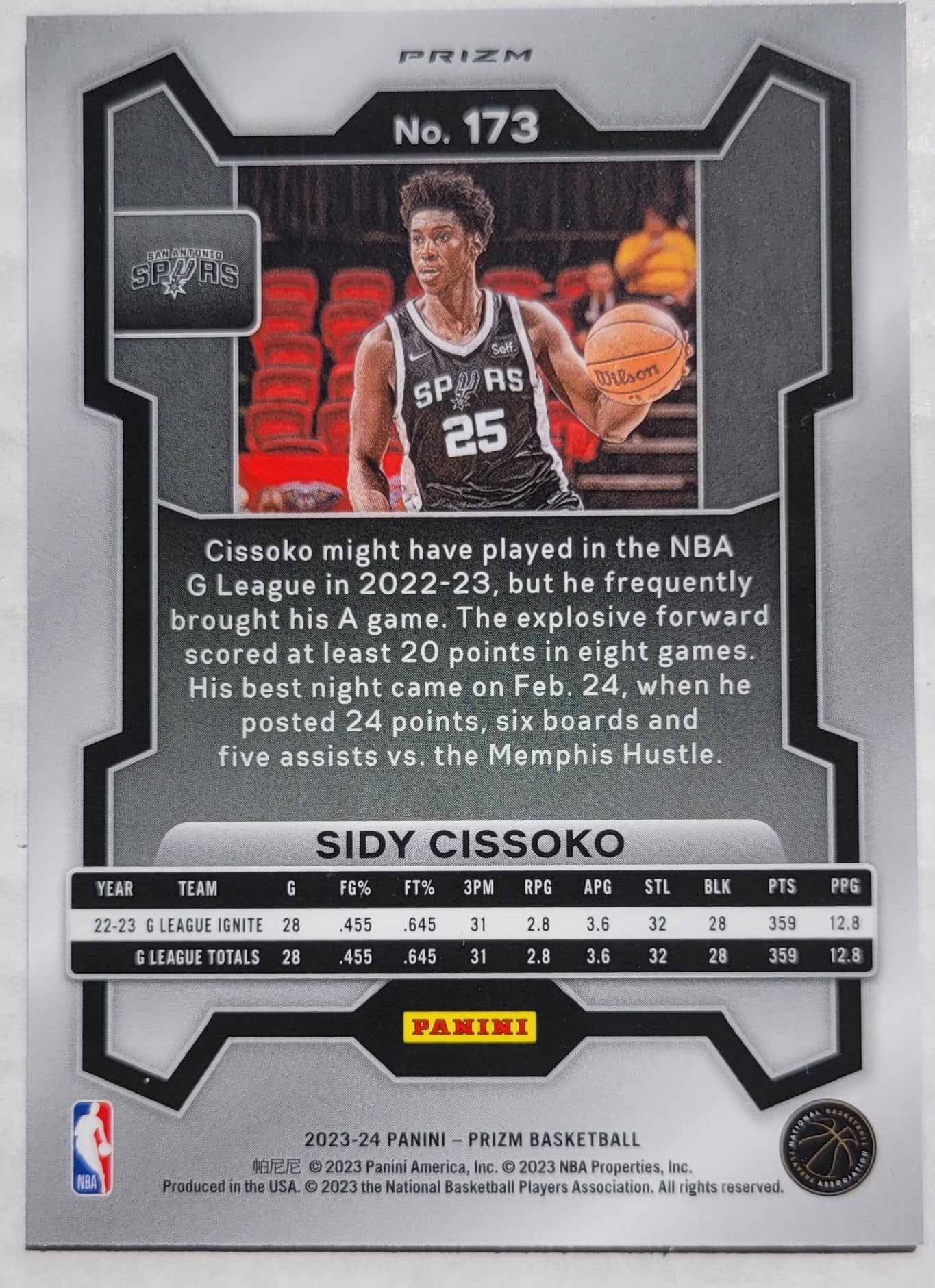 Sidy Cissoko - 2023-24 Panini Prizm Prizms Red Ice #173 RC