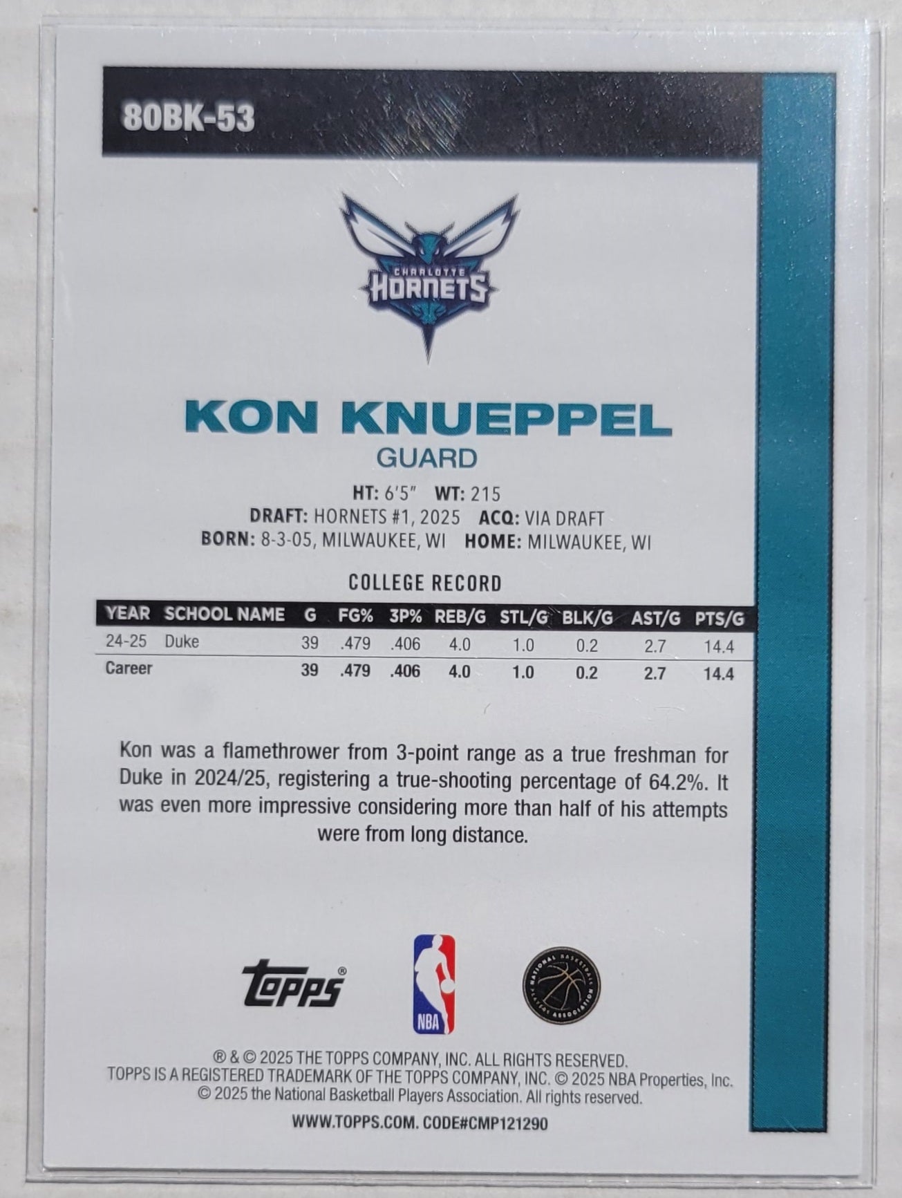 Kon Knueppel - 2025-26 Topps '80-81 Topps #80BK53