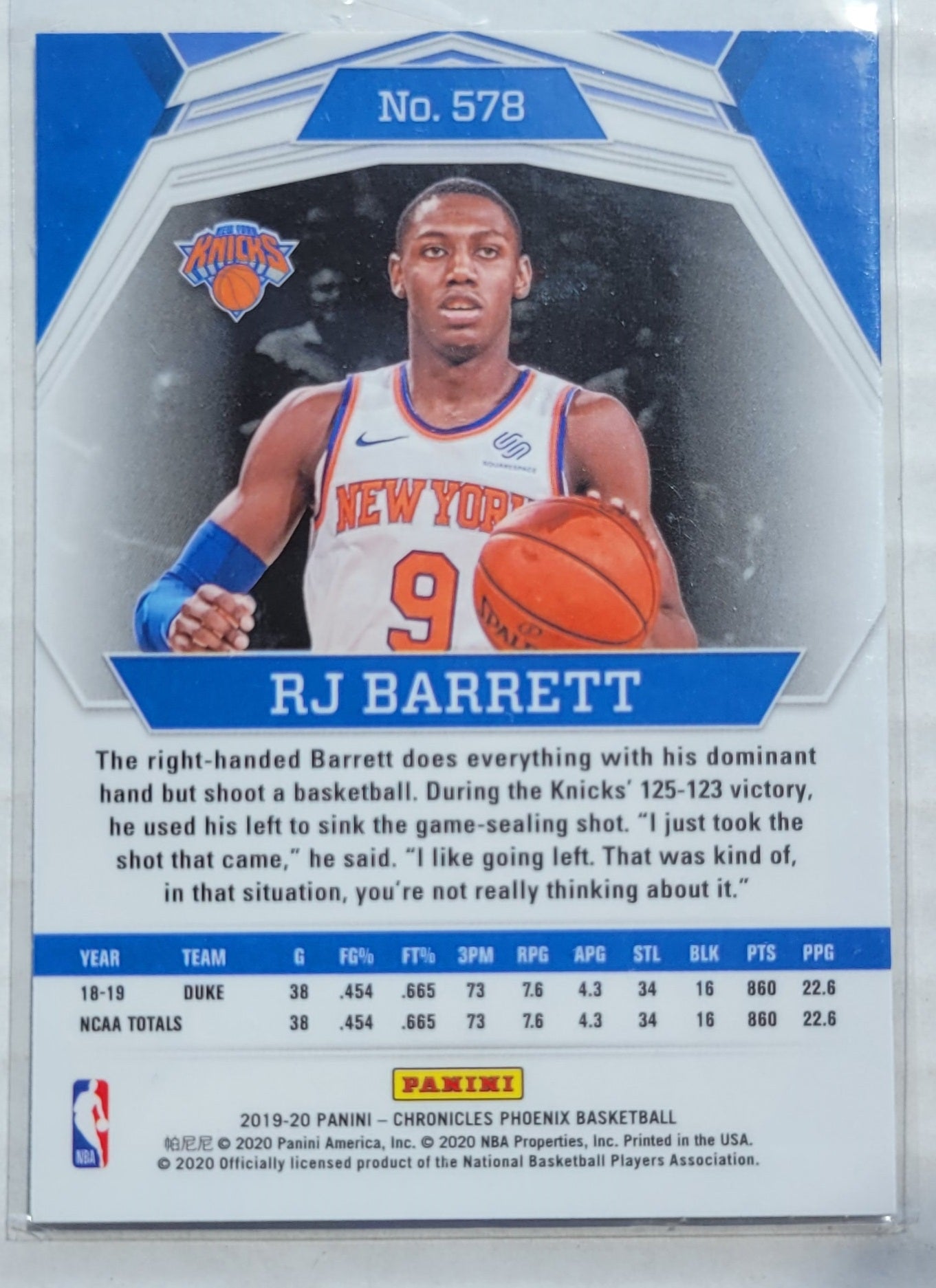 RJ Barrett - 2019-20 Panini Chronicles #578 Phoenix RC