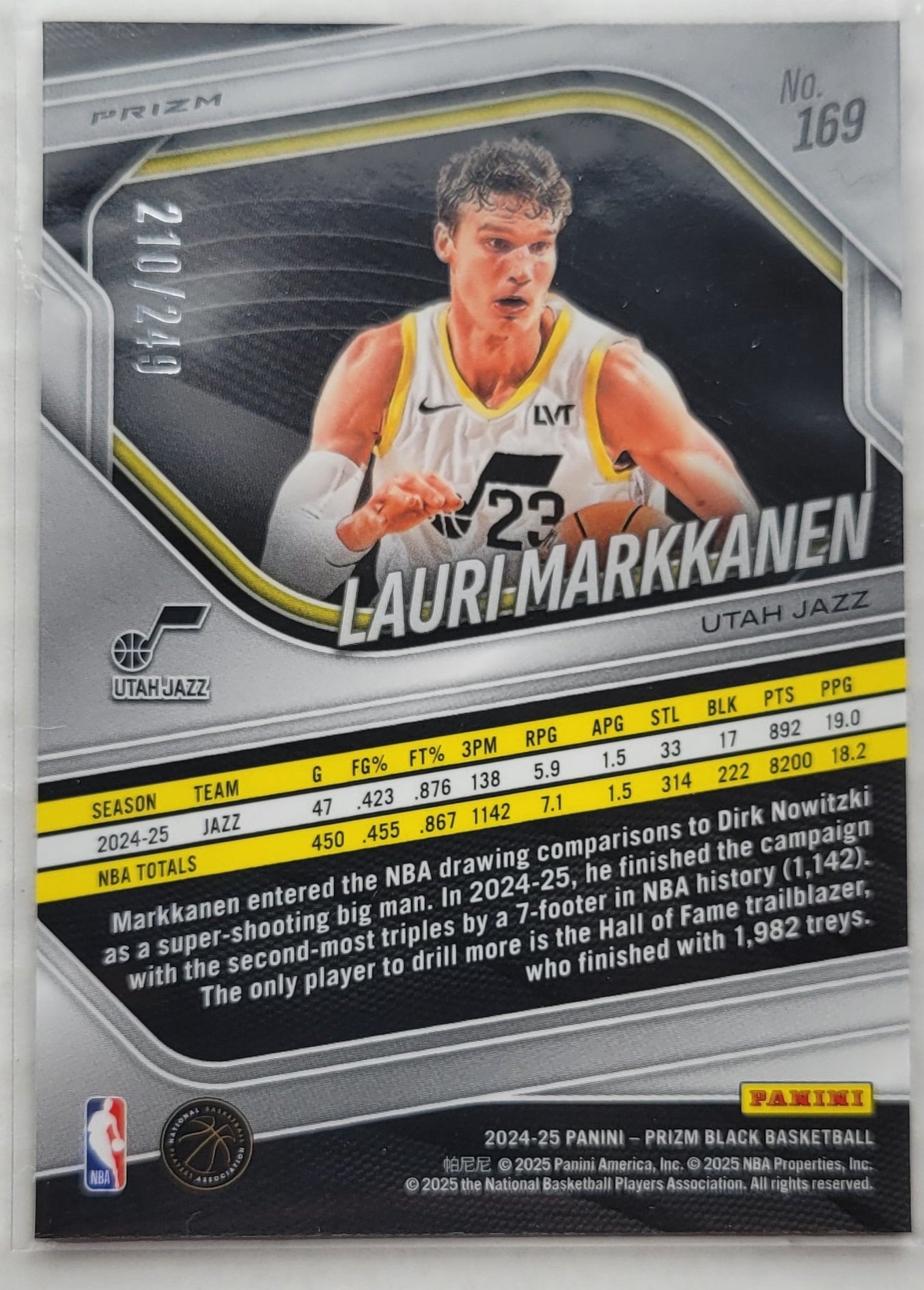 Lauri Markkanen - 2024-25 Panini Prizm Black Prizms Skewed #169 - 210/249