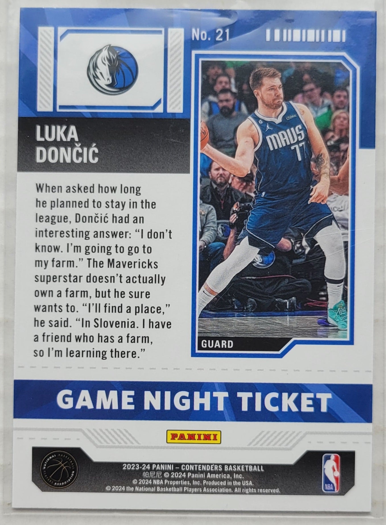 Luka Doncic - 2023-24 Panini Contenders Game Night Ticket #21