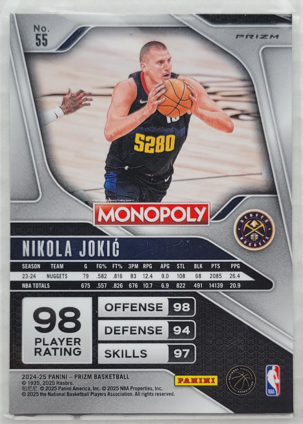 Nikola Jokic - 2024-25 Panini Prizm Monopoly White Cracked Ice #55