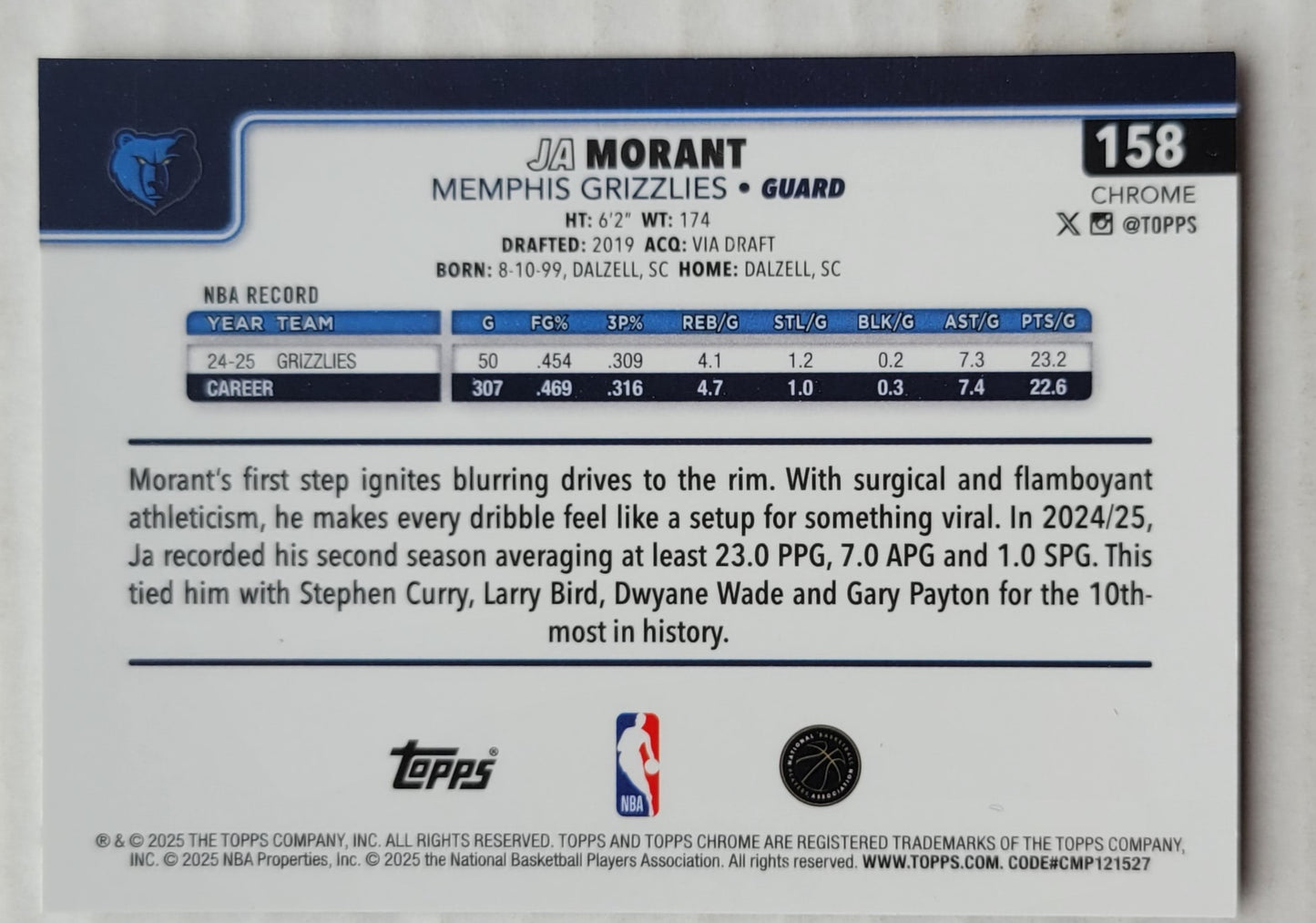 Ja Morant - 2025-26 Topps Chrome #158