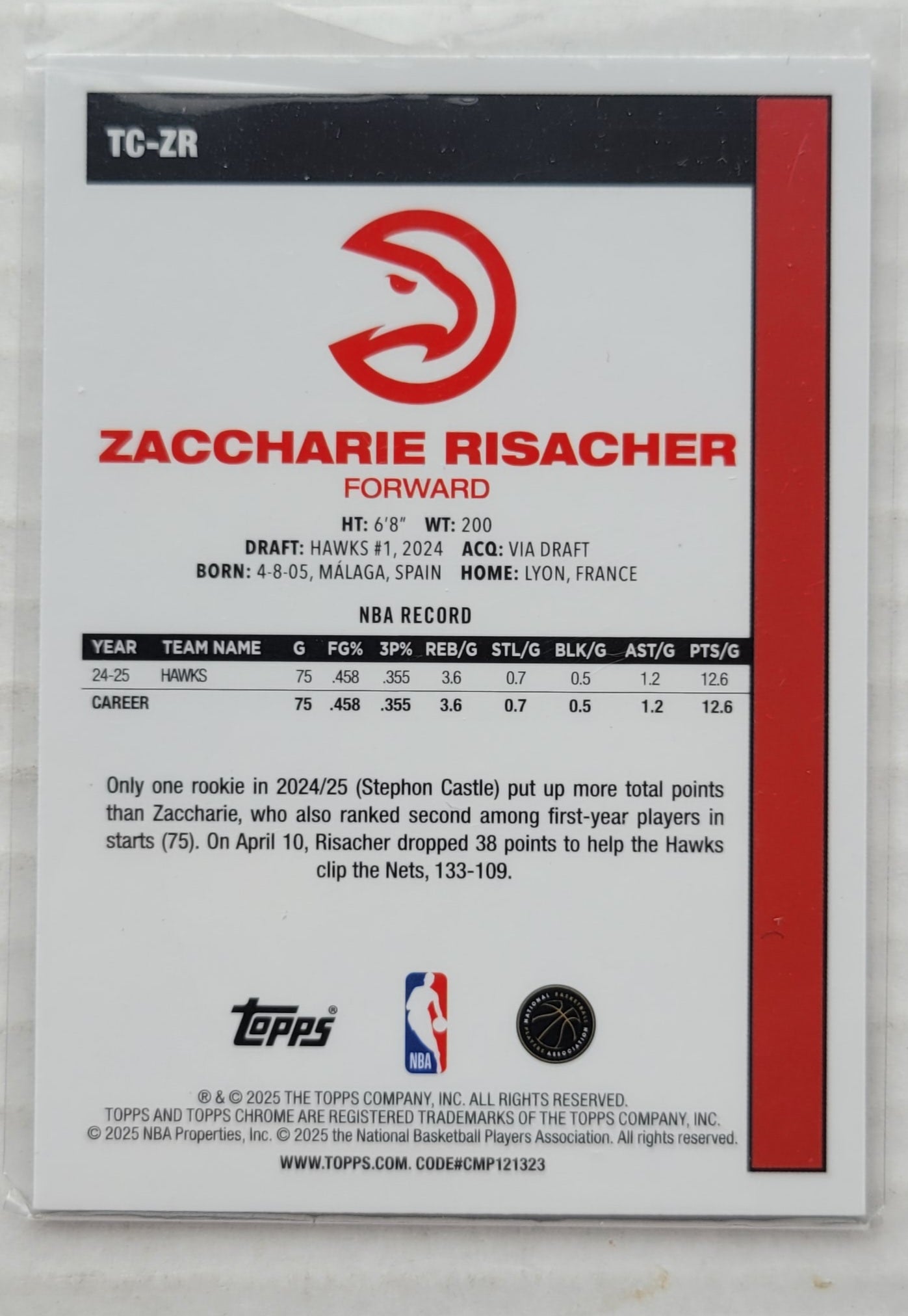 Zaccharie Risacher - 2025-26 Topps '80-81 Topps Chrome #TCZR