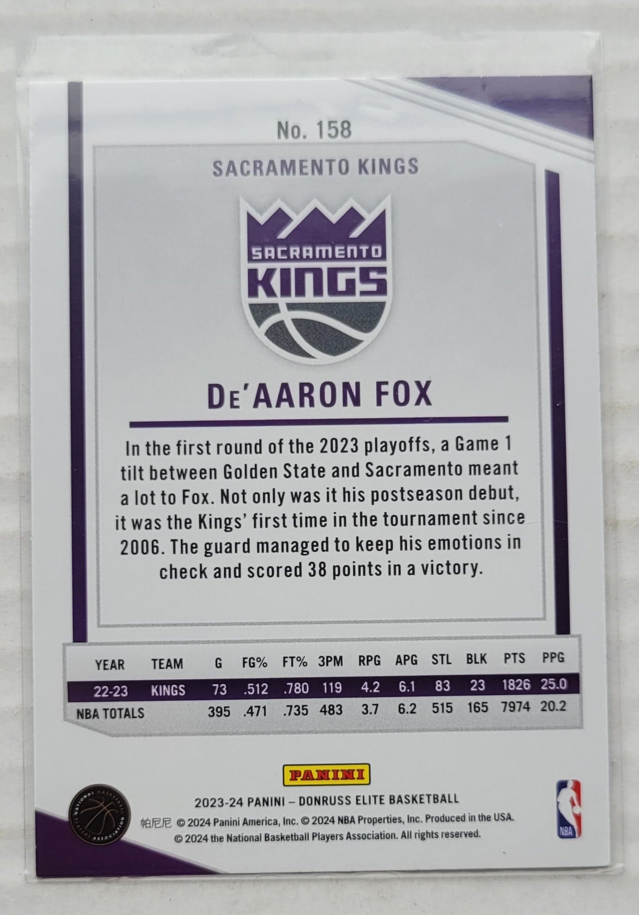 De'Aaron Fox - 2023-24 Elite International #158