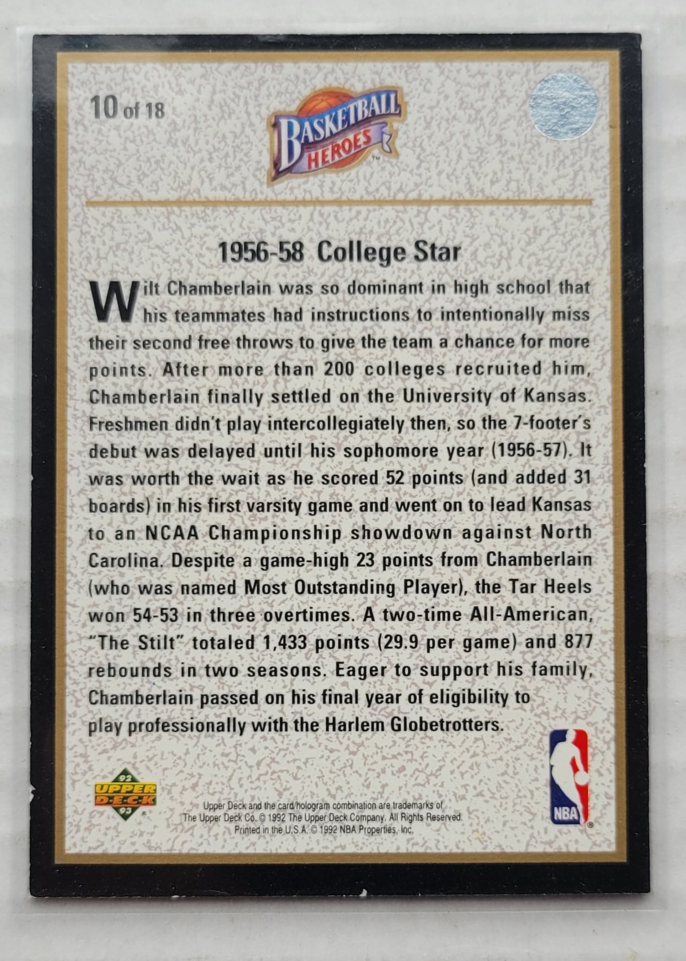 Wilt Chamberlain - 1992-93 Upper Deck Wilt Chamberlain Heroes #10