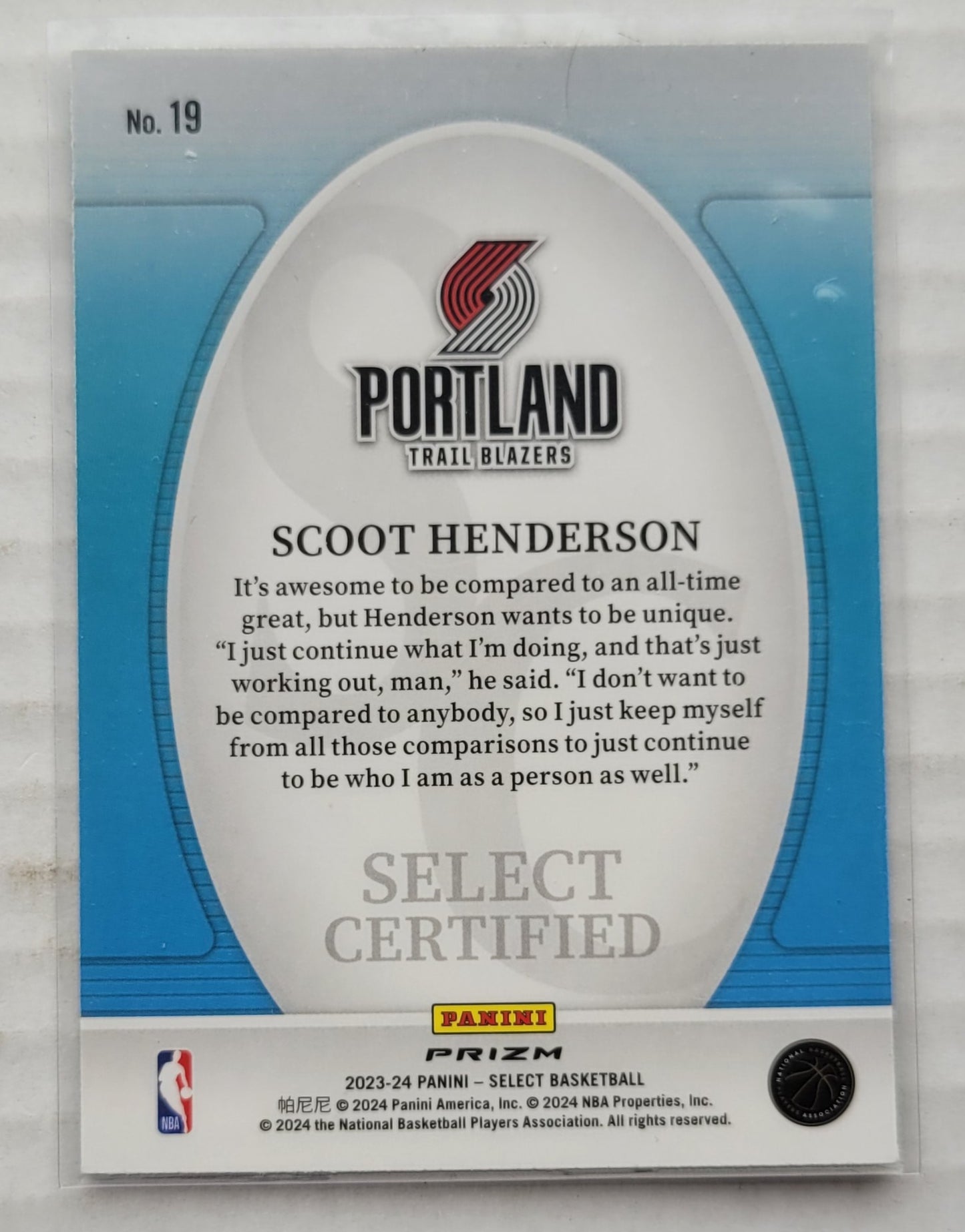 Scoot Henderson - 2023-24 Select Select Certified Green Prizms #19