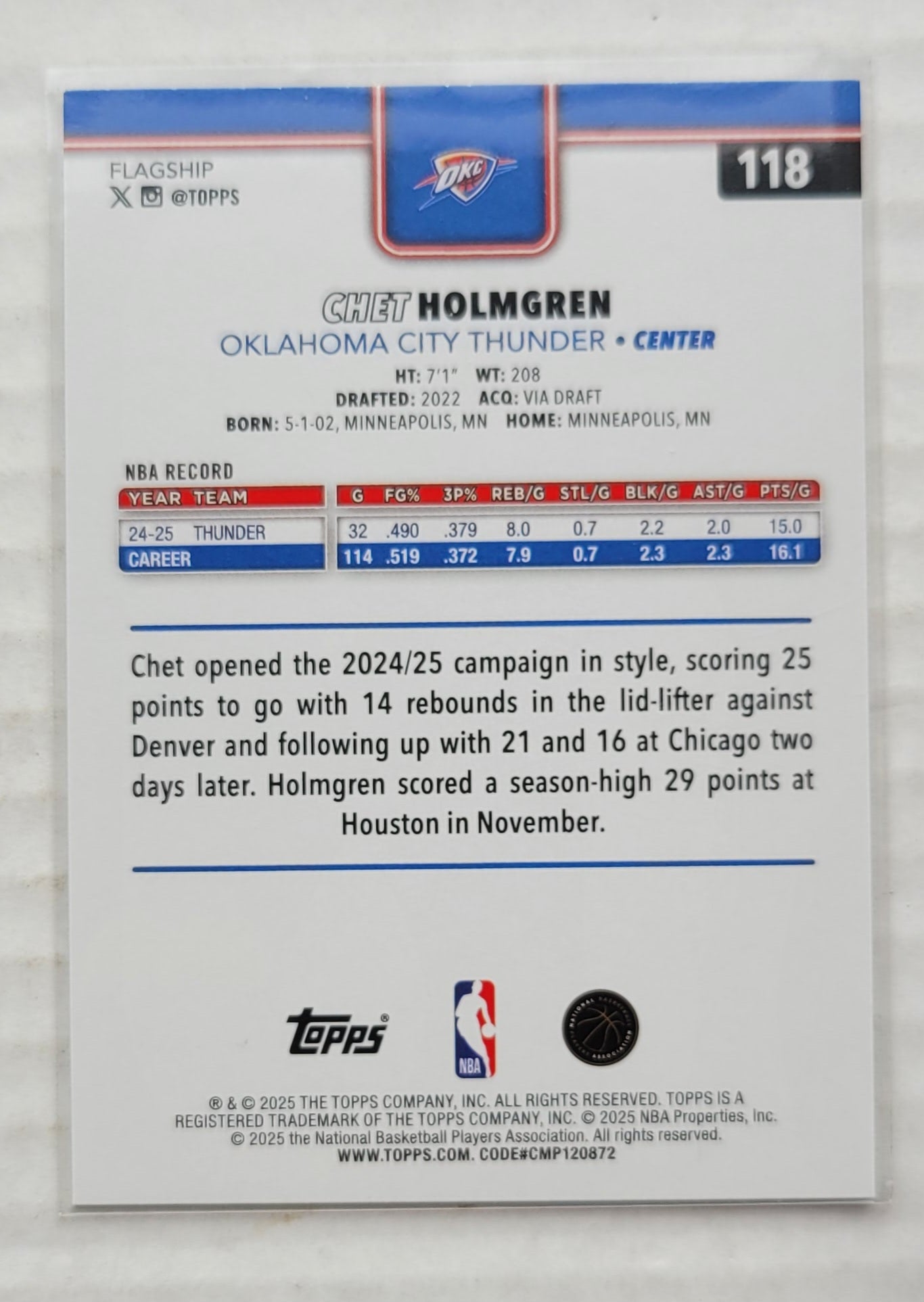 Chet Holmgren - 2025-26 Topps Rainbow Foilboard #118